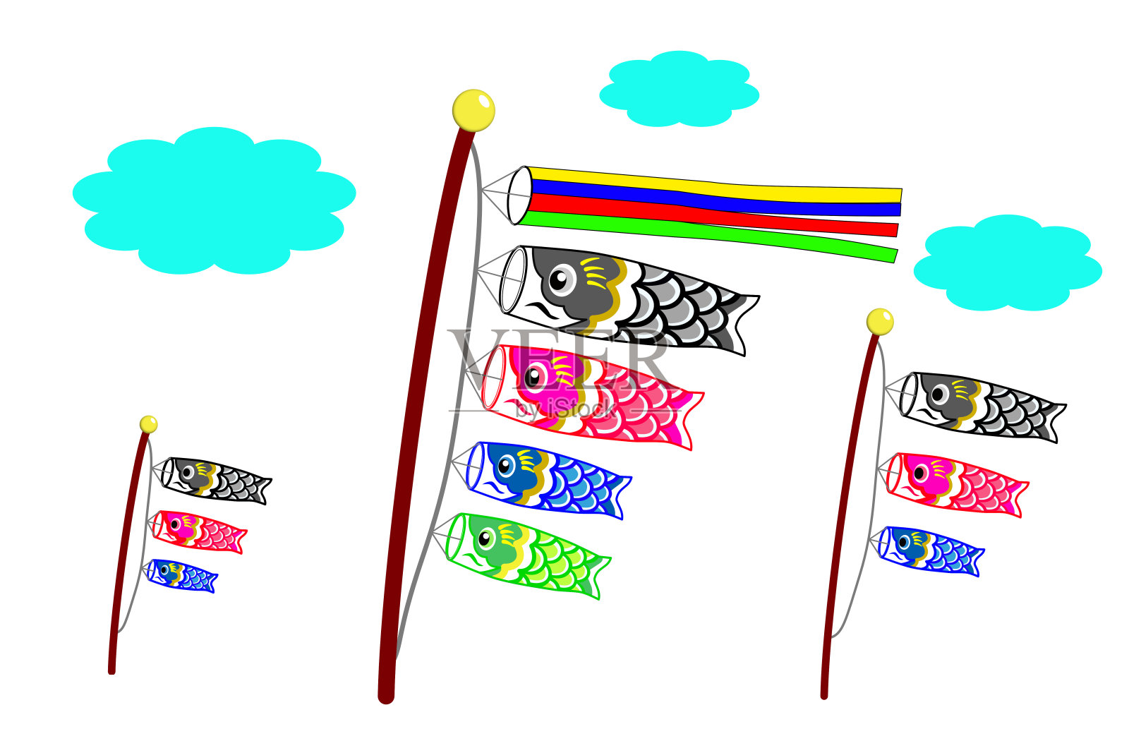 鲤鱼等浮电缆插画图片素材