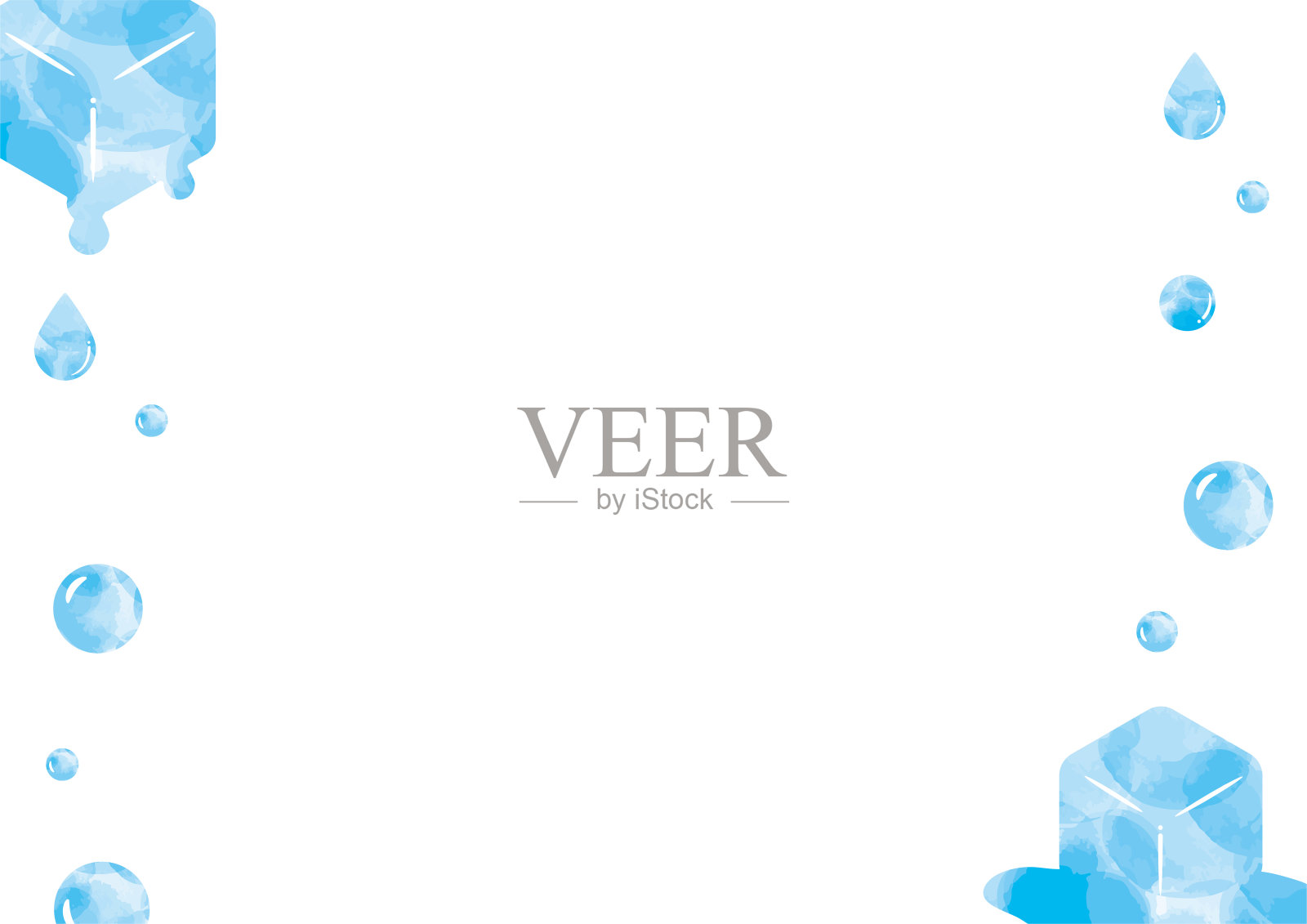 水彩波点和水滴和融化的冰与凉爽的夏天框架插画图片素材