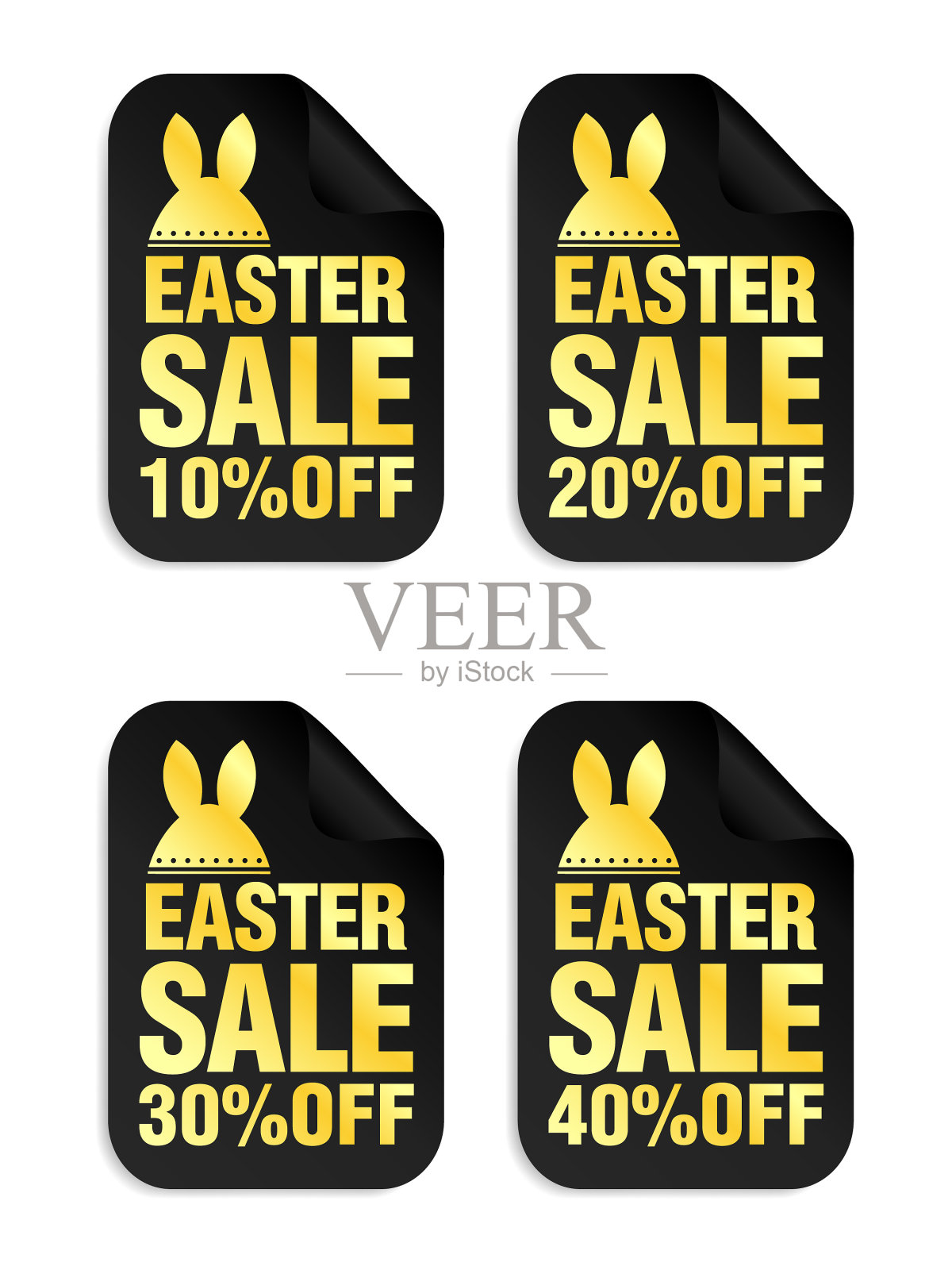 复活节促销黑色贴纸金色文字10 20 30 40图标素材