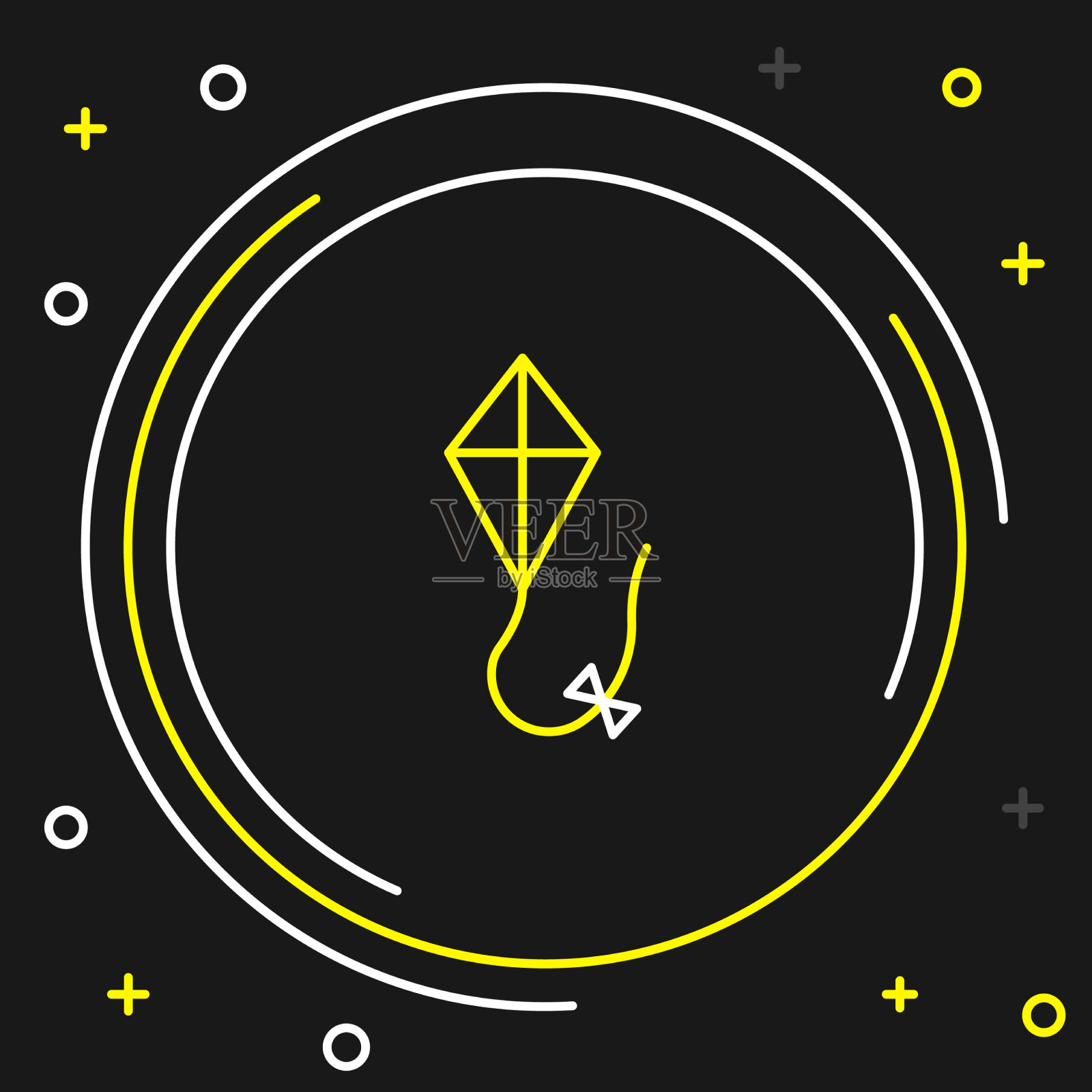 线风筝图标孤立在黑色背景插画图片素材