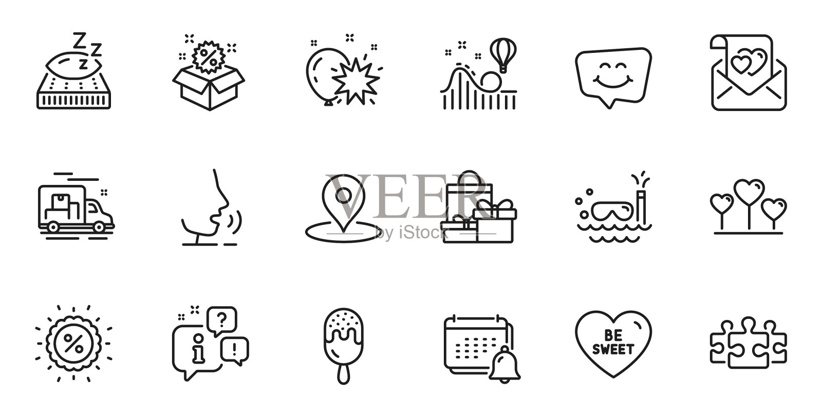 轮廓套冰淇淋微笑聊天和甜蜜图标素材