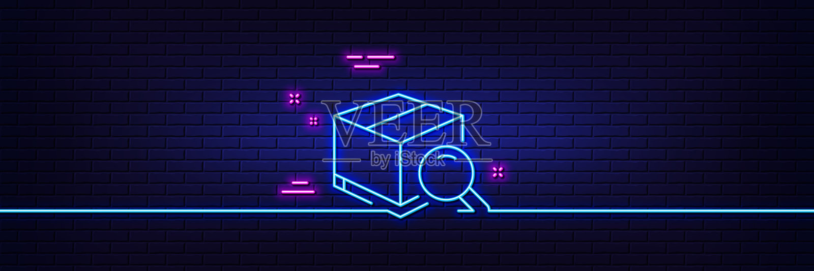 搜索包行图标送货箱霓虹灯标志插画图片素材