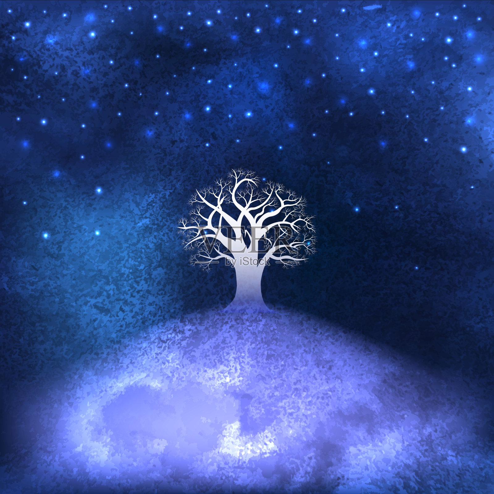 风景，山上的树，星空插画图片素材