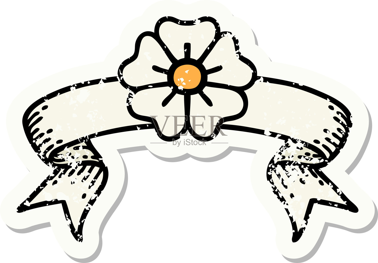 旧贴纸上有花的横幅插画图片素材