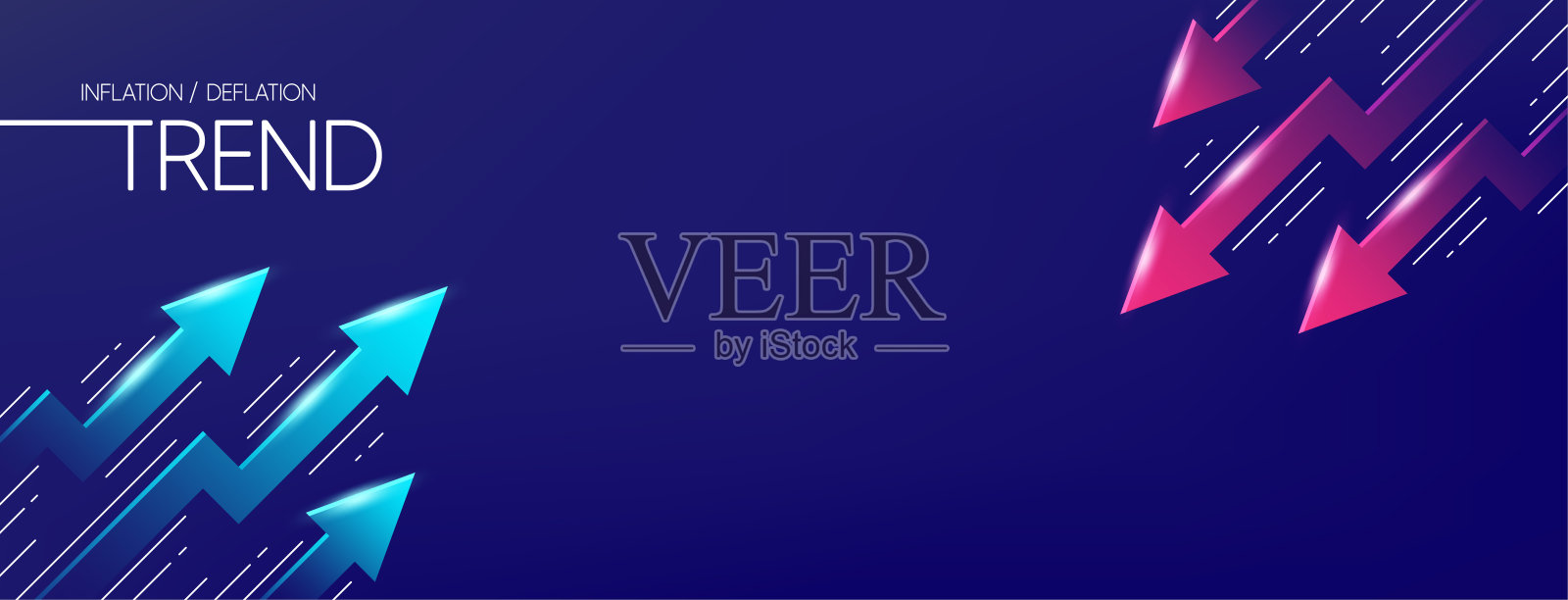 带有3d箭头的上下趋势横幅。通货膨胀vs通货紧缩。证券交易所背景。交易者的利润和损失。向量插画图片素材