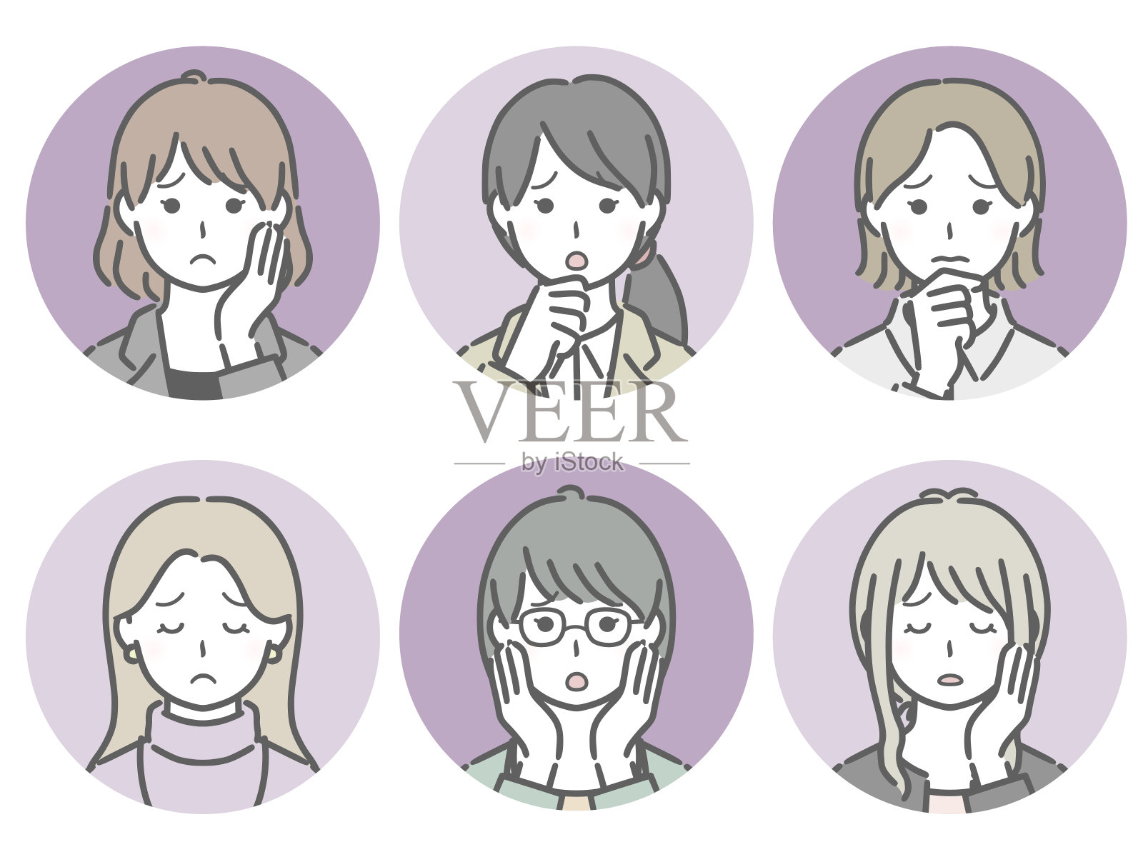 圆形图标集麻烦的年轻女子插画图片素材