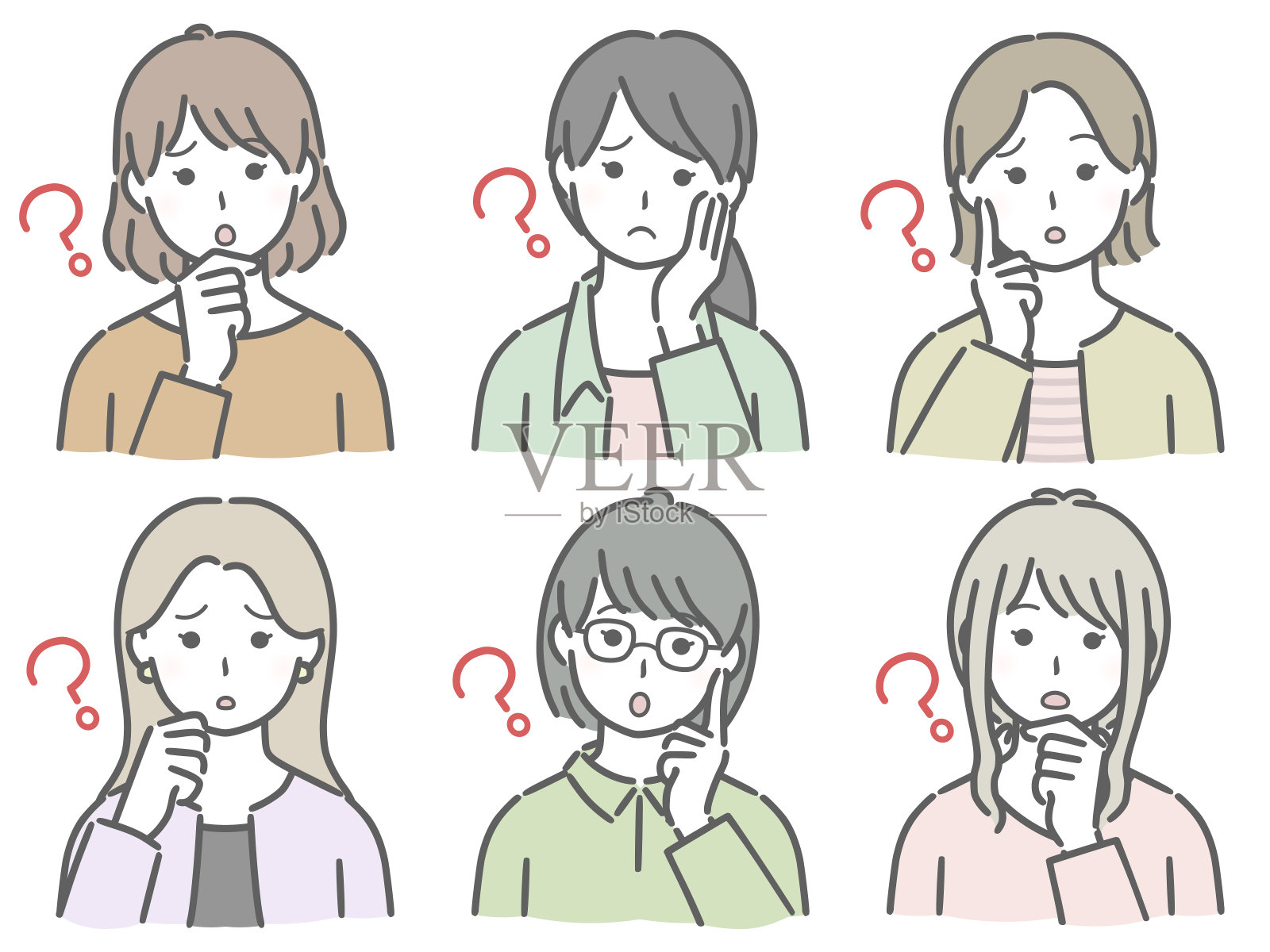 问年轻女子上半身设置插画图片素材