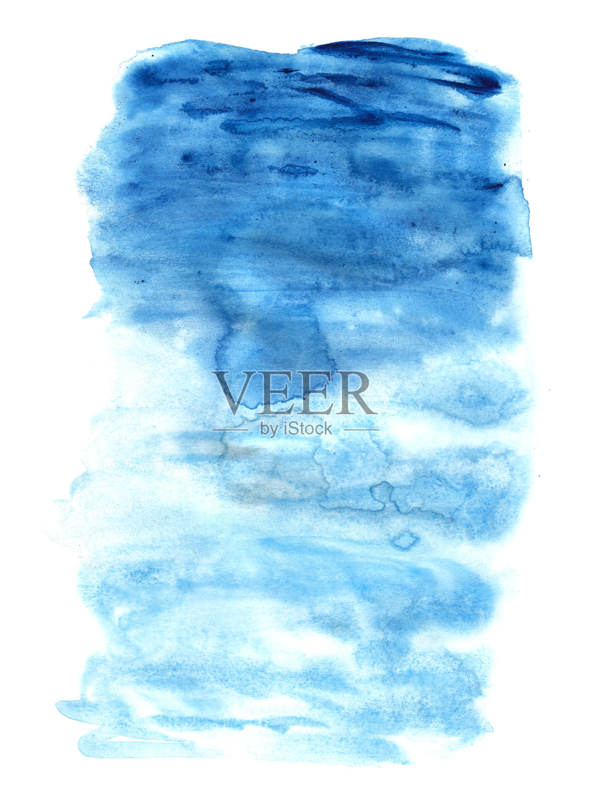 蓝色垃圾垂直背景手绘在蓝色水彩白纸。蓝色光栅插图插画图片素材