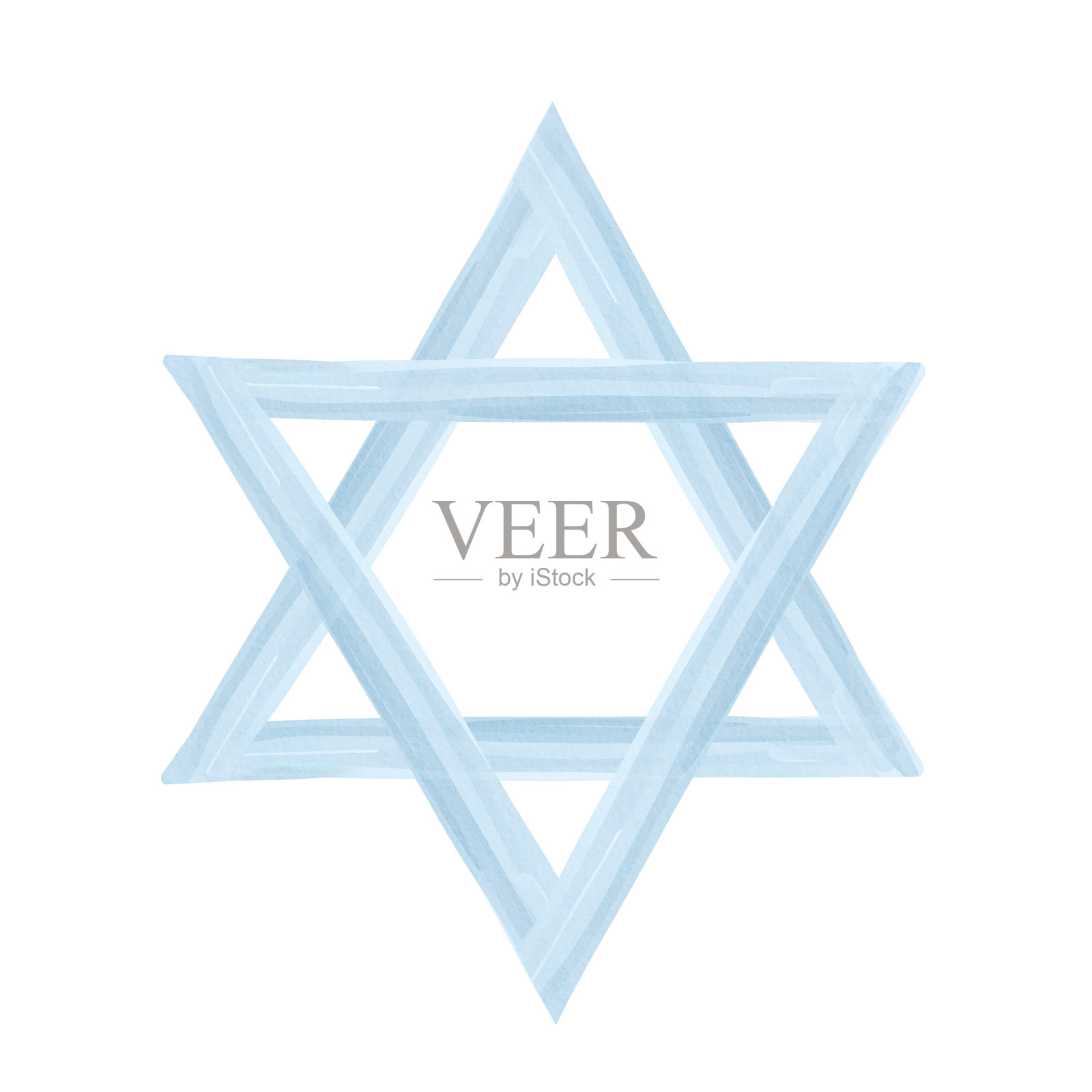 水彩大卫之星。逾越节快乐宗教祈祷符号。手绘水彩插图，白色背景隔离。插画图片素材