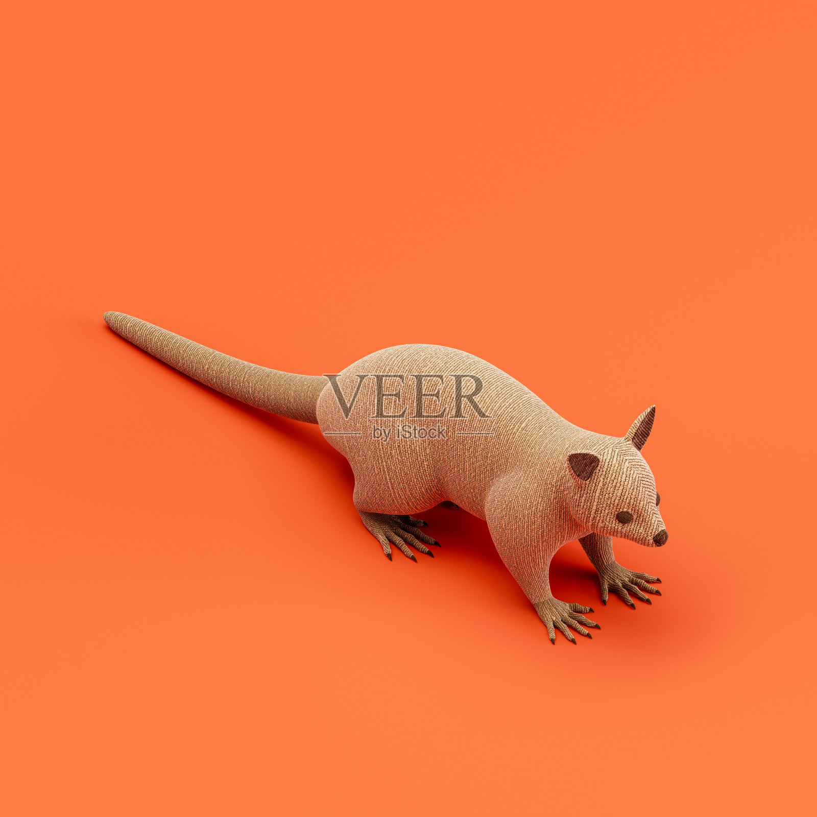 负鼠娃娃，布制毛绒玩具，单只动物等距视图，手工制作，3d渲染照片摄影图片