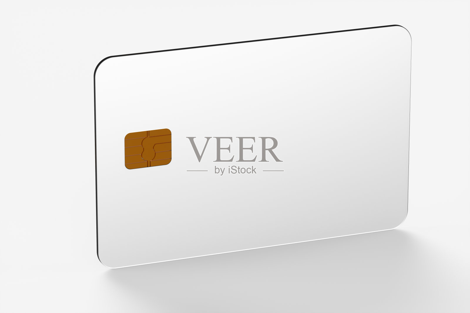 一张白色背景的透明玻璃信用卡的特写。三维渲染插图。照片摄影图片