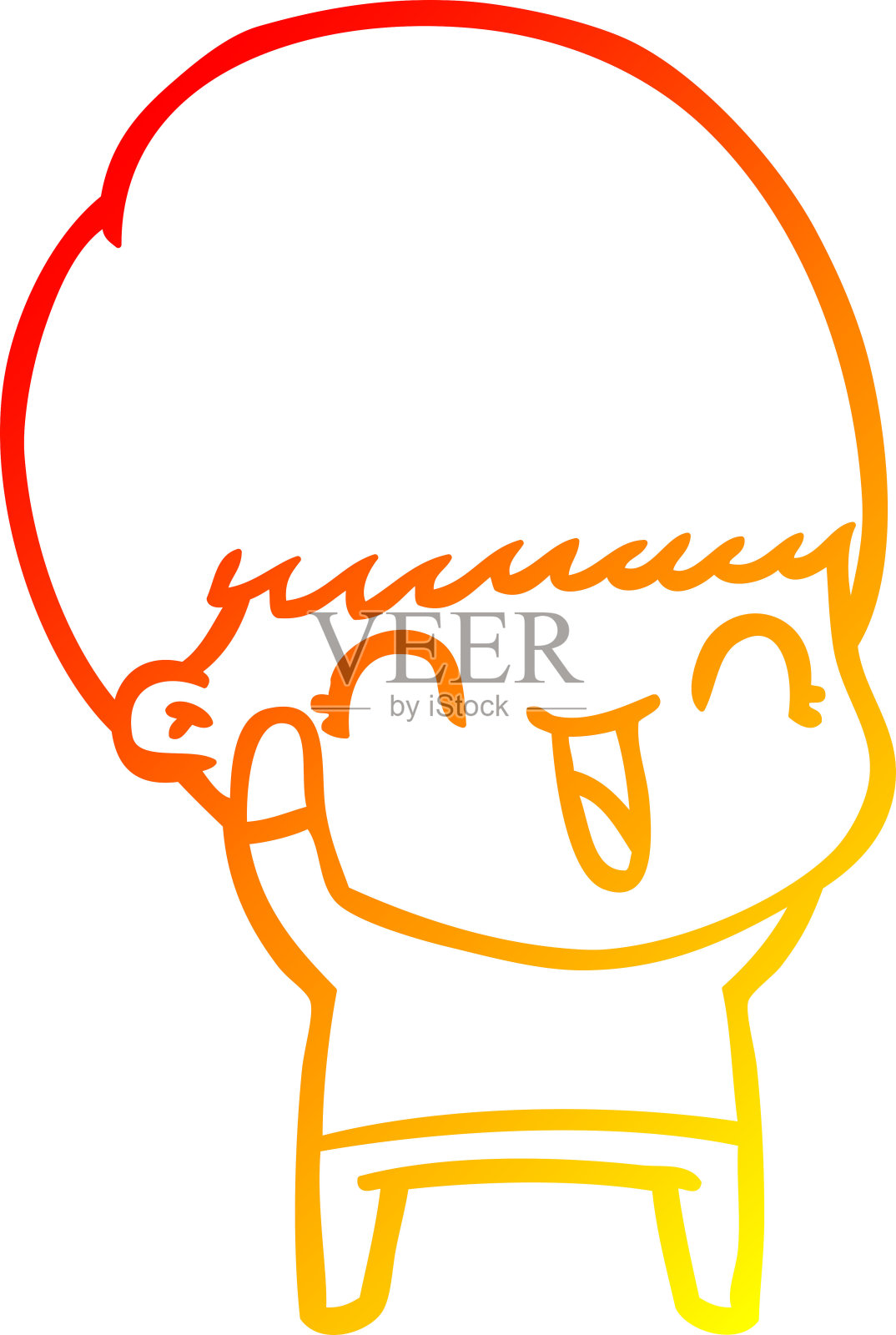 温暖的梯度线绘制一个快乐的卡通男孩插画图片素材