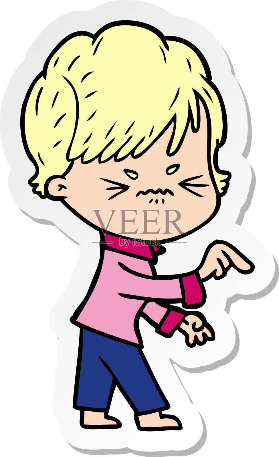 一个沮丧的卡通女人的贴纸插画图片素材