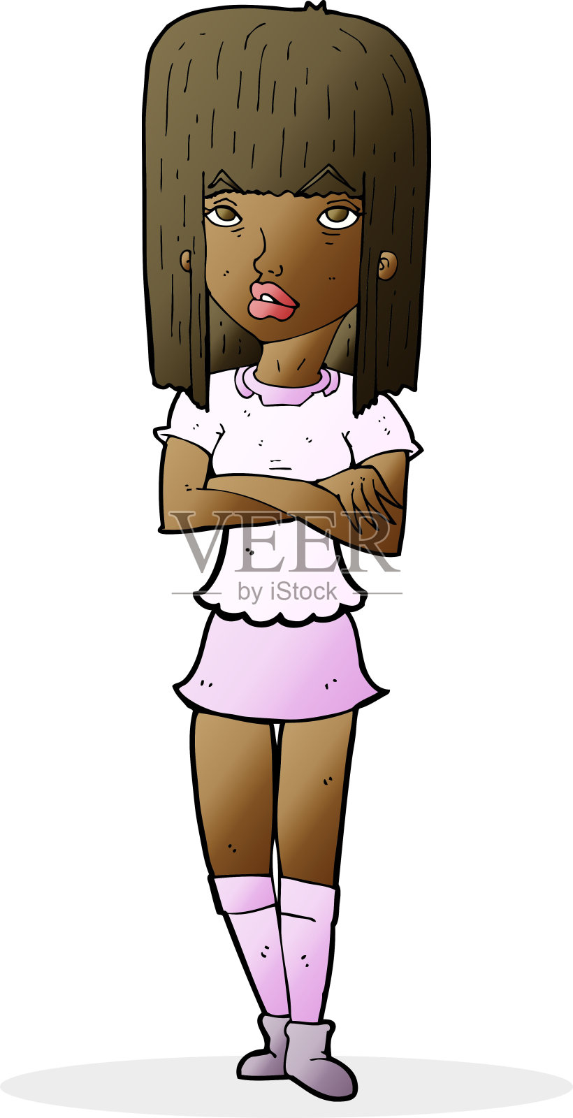 双臂交叉的卡通女孩插画图片素材