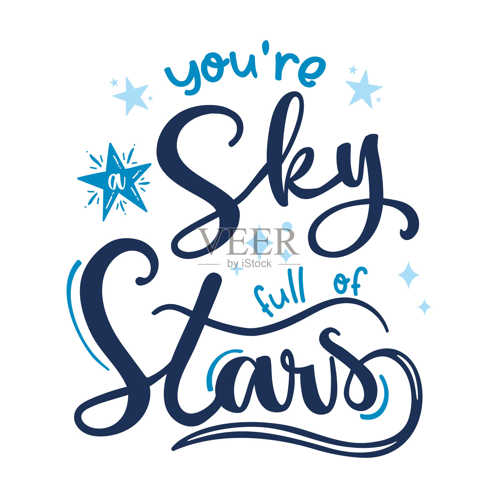 你是满天的星星，手写体，西班牙语，西班牙语，积极的短语，天空，星星插画图片素材