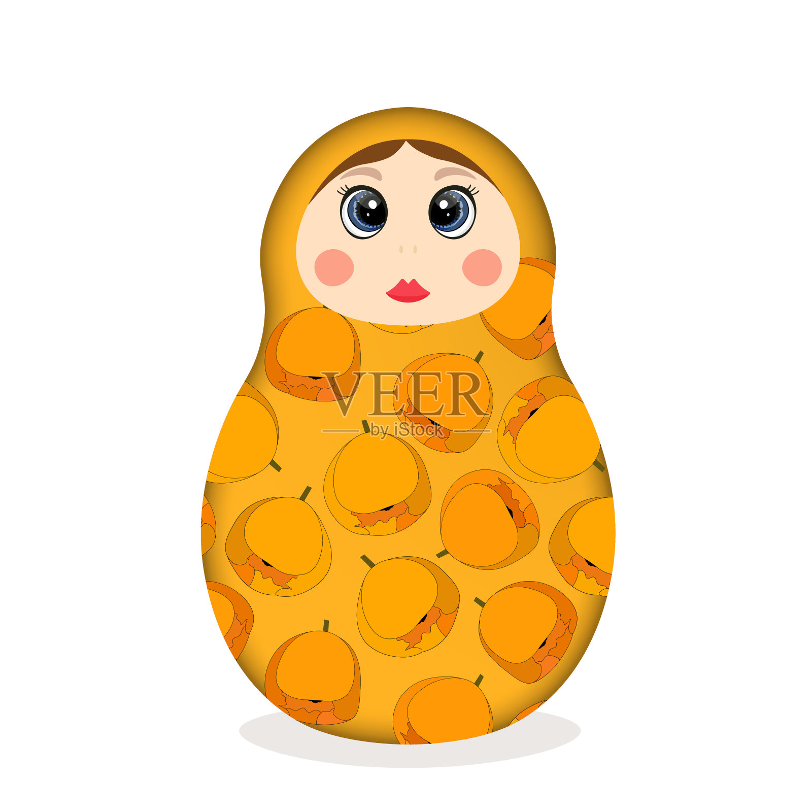 俄罗斯套娃。俄罗斯民间传说中有大眼睛和大嘴唇的娃娃。带有彩绘花卉图案的巴布什卡娃娃。手绘矢量图插画图片素材