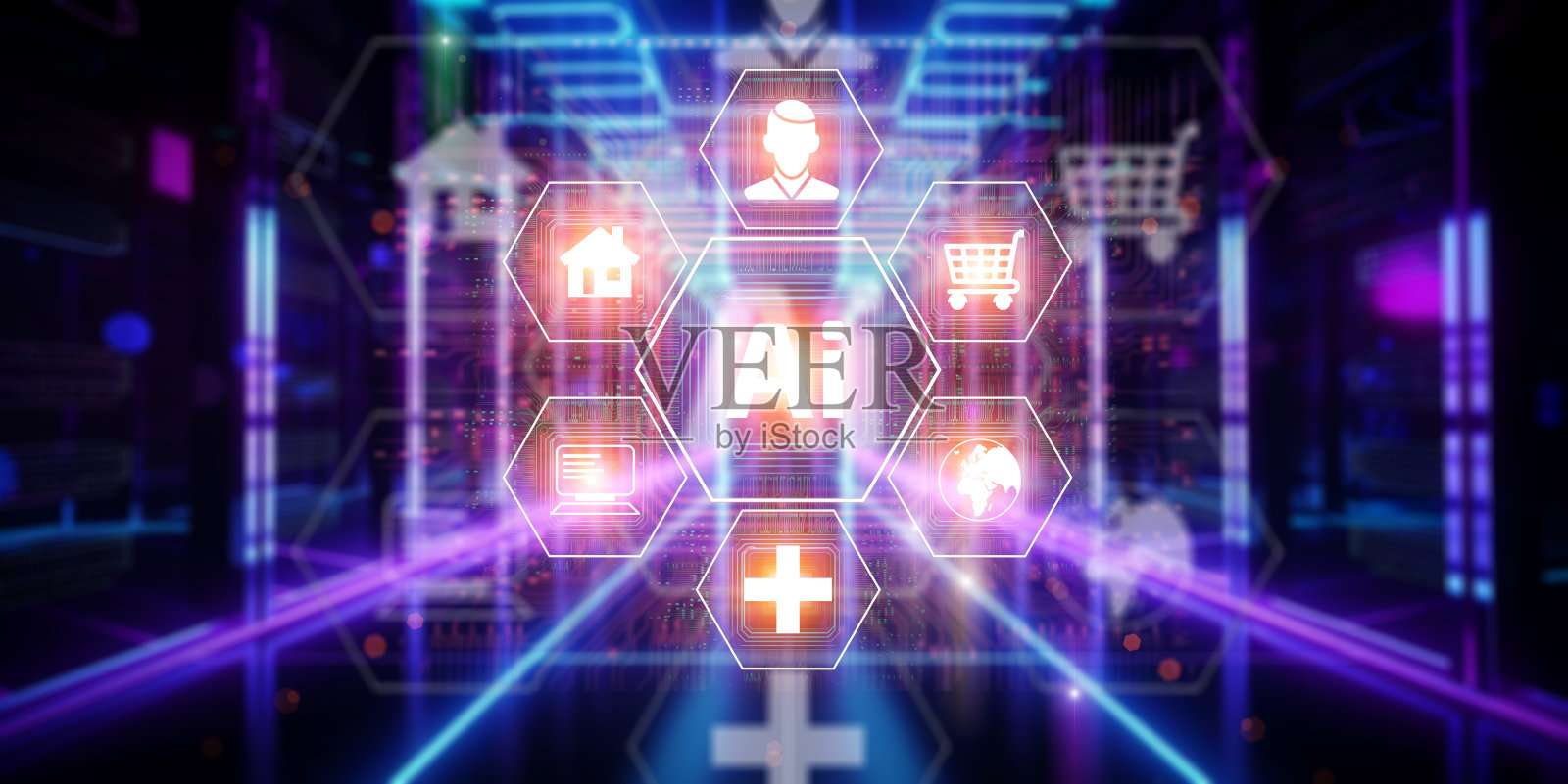 Ai技术概念。Man使用全息界面业务分析和全球技术。照片摄影图片