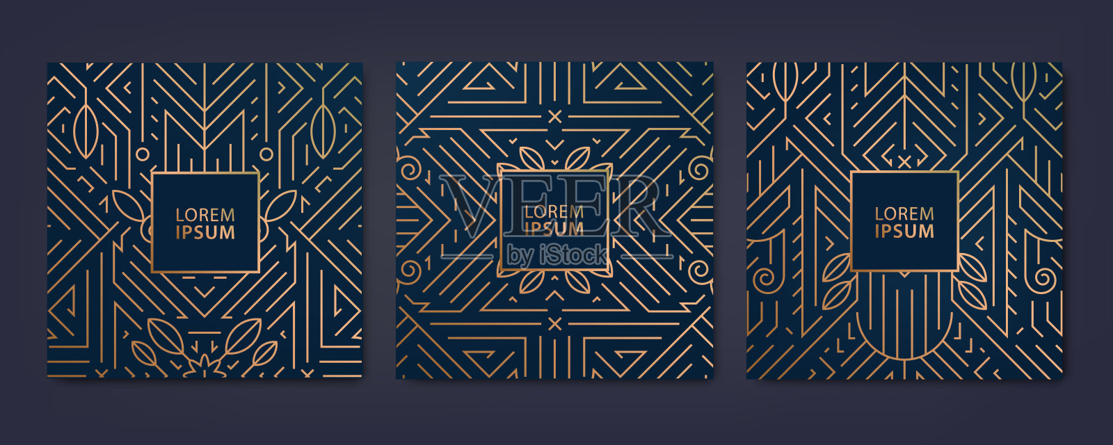 矢量套豪华封面模板，广场线装饰艺术图案。包装、横幅、传单、演示和卡片、酒标的设计元素。插画图片素材