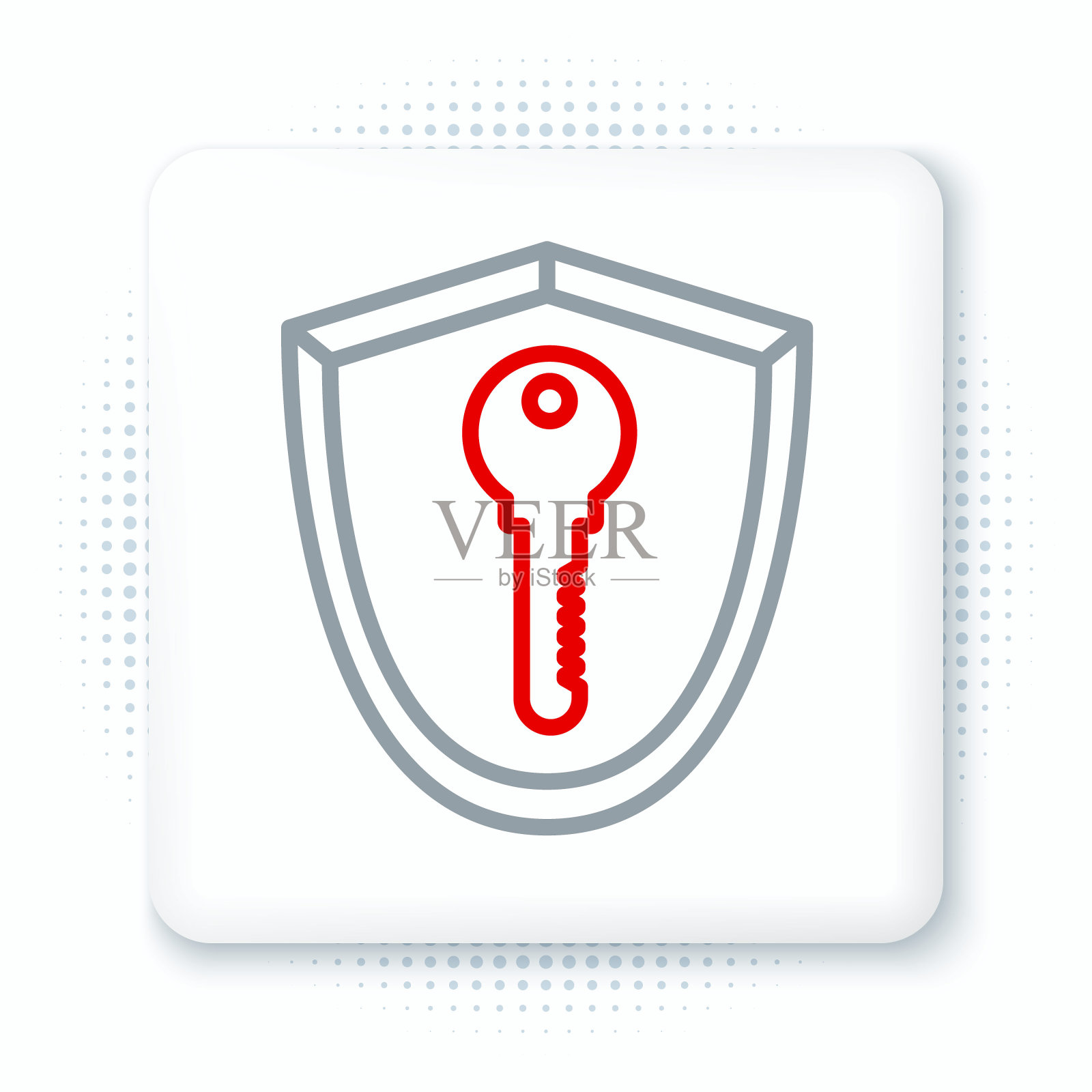 线盾与关键图标隔离在白色背景。保护和安全理念。安全徽章图标。隐私旗帜。国防标签。彩色轮廓概念。向量插画图片素材