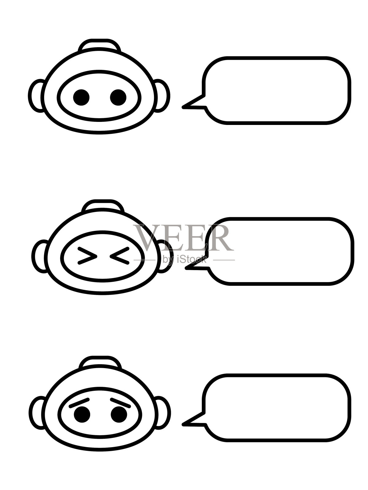 人工智能机器人面部和表情插图与标注，线条绘制。插画图片素材