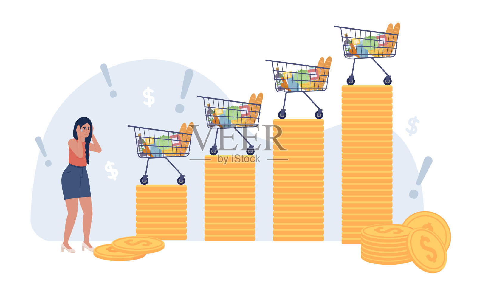 通货膨胀影响食品价格的二维矢量孤立现货插图插画图片素材