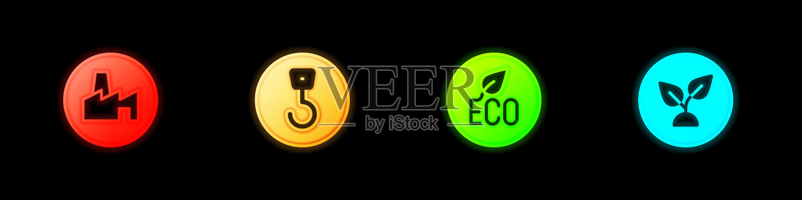 集工厂生产，工业钩，叶生态符号和植物为基础的图标。向量图标素材