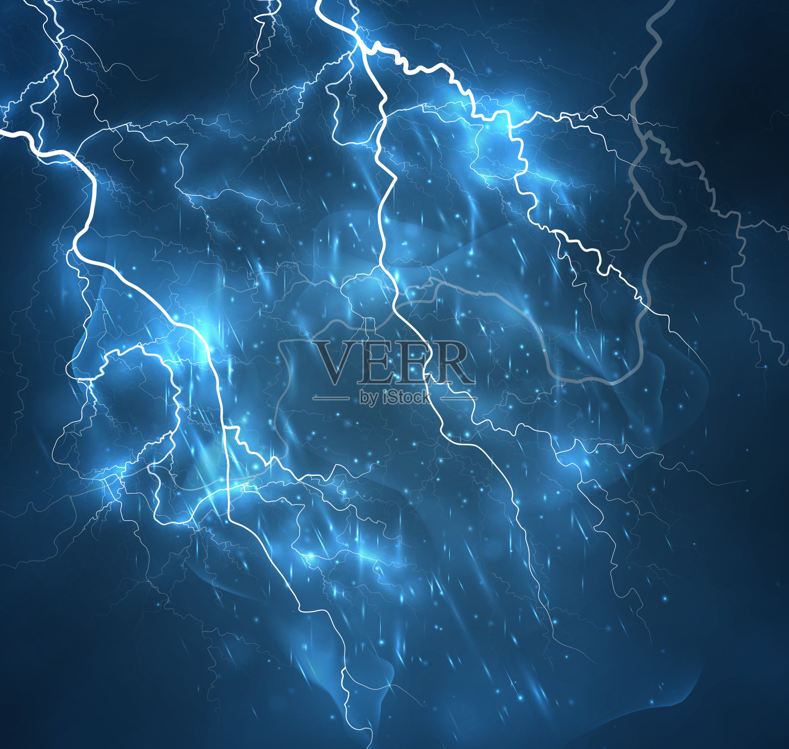 黑暗的天空中一道明亮的闪电。矢量图插画图片素材