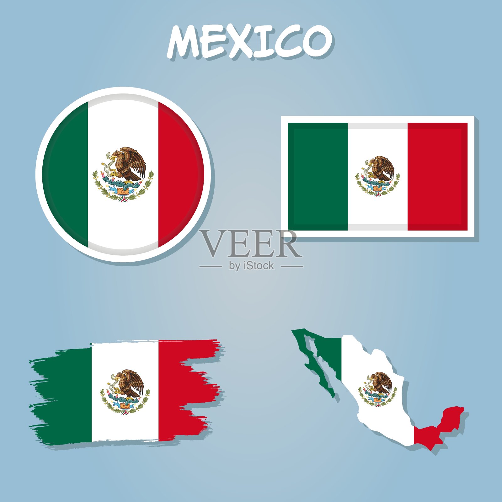 墨西哥地图的矢量插图与国旗。插画图片素材