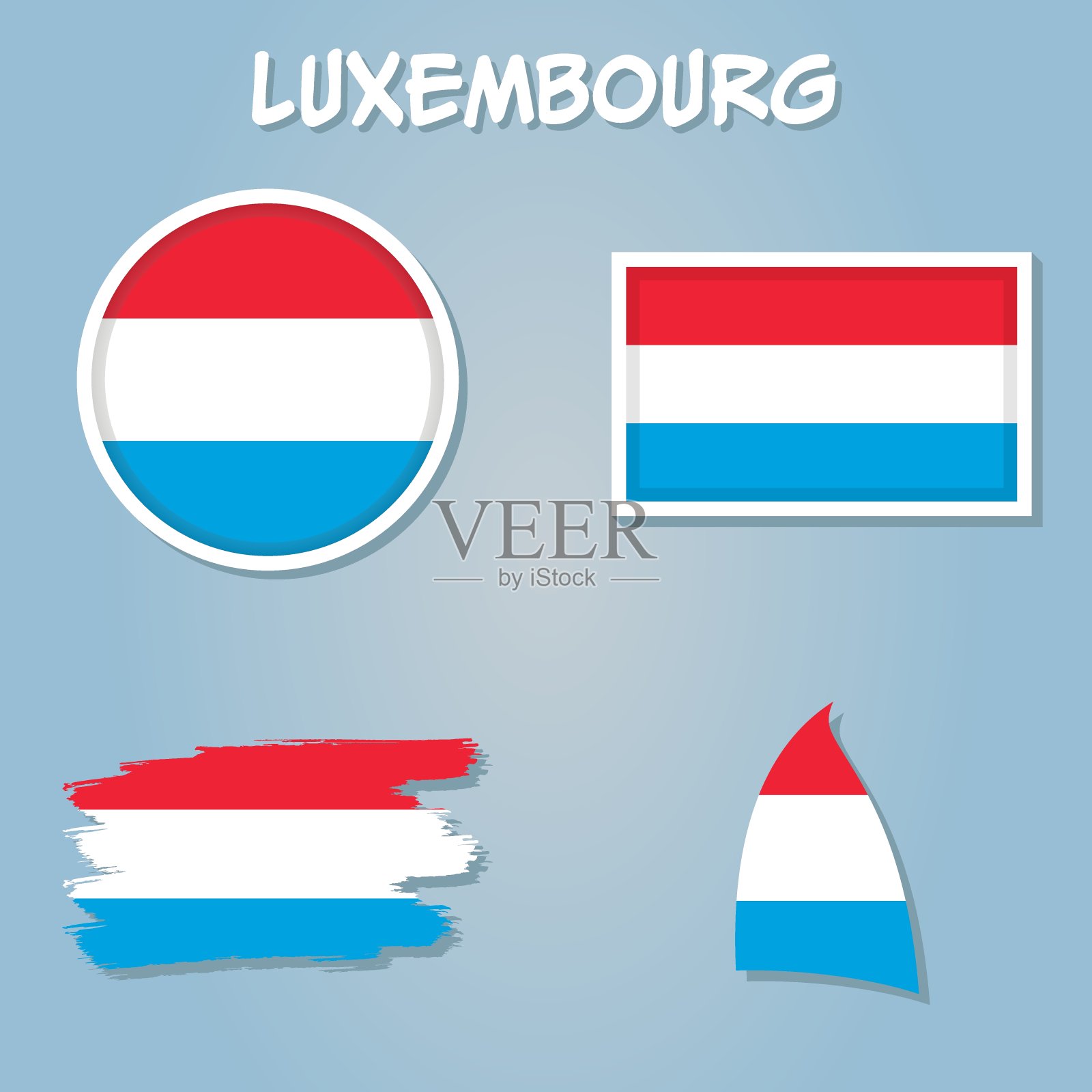 简单的卢森堡地图与旗帜隔离矢量插图。插画图片素材