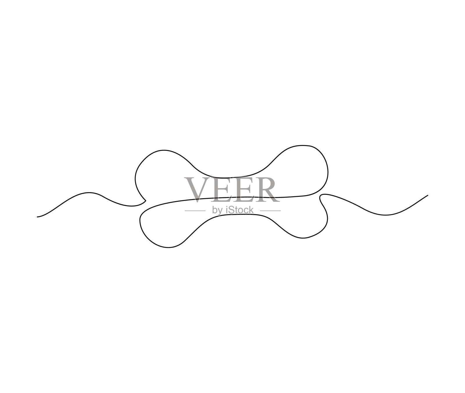 连续的一条线绘制骨骼。简单的人体骨线艺术矢量插图。狗的骨头玩具。可编辑的中风。插画图片素材