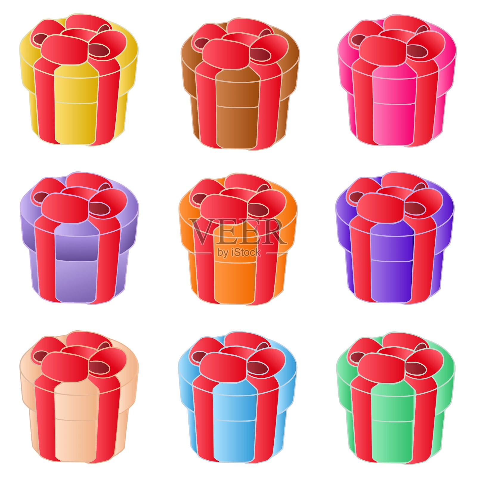 一组圆形的礼物框图标插画图片素材