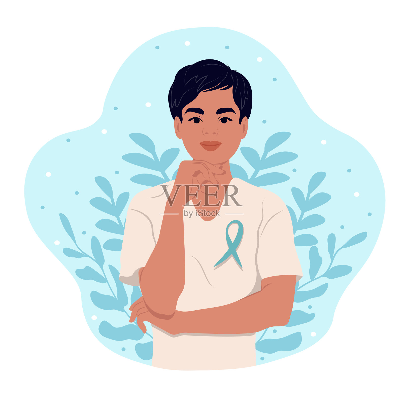 卵巢癌关注月卵巢癌关注丝带。一个女人，健康的象征。矢量平面插图。插画图片素材