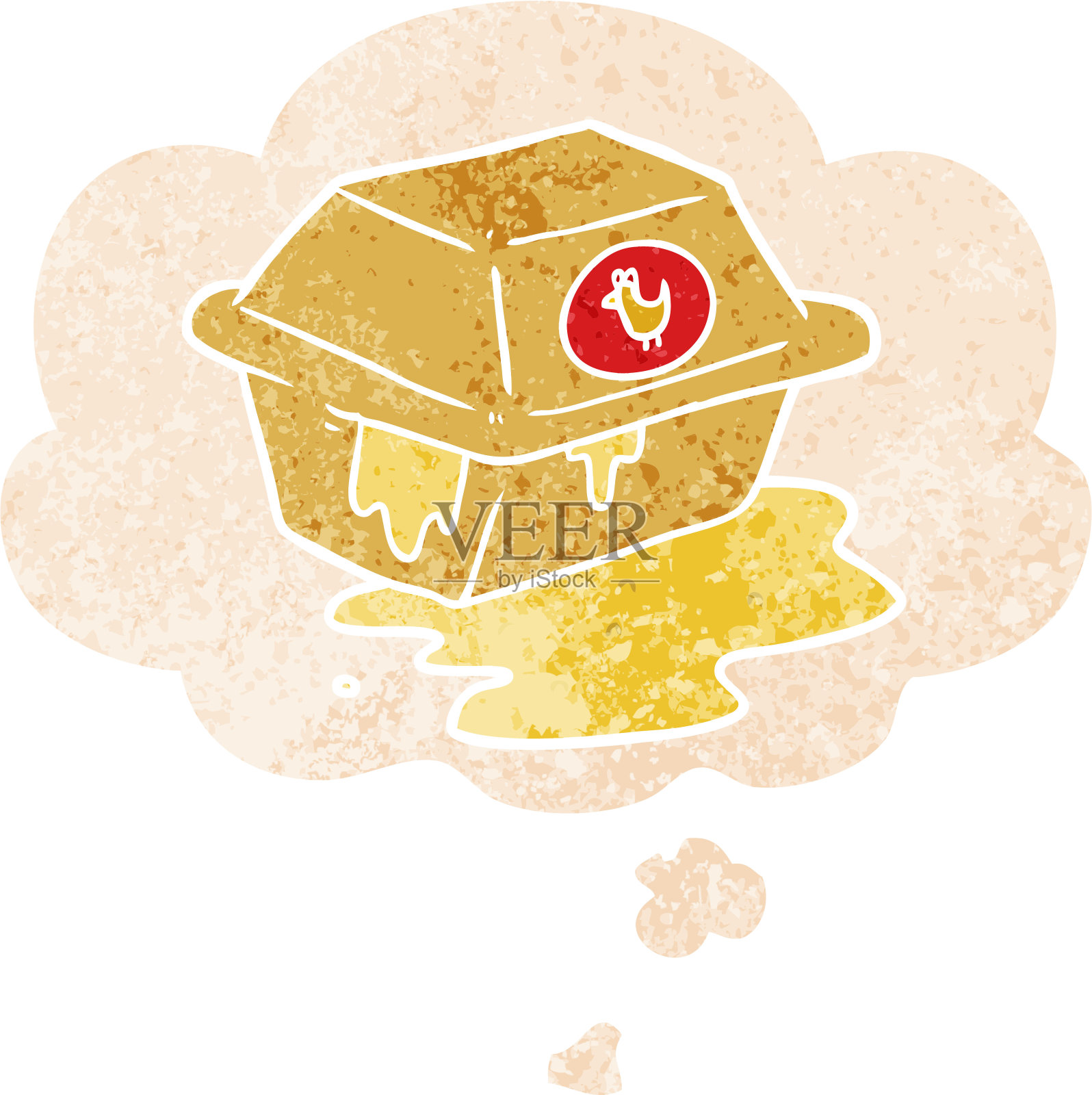 卡通带出的思想泡沫在垃圾摇滚苦恼复古纹理风格插画图片素材