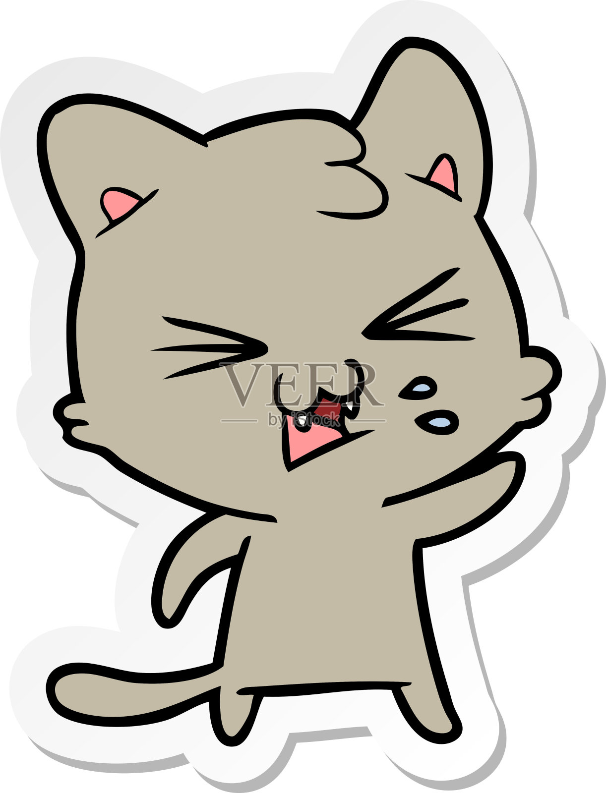 卡通的嘶嘶猫贴纸插画图片素材