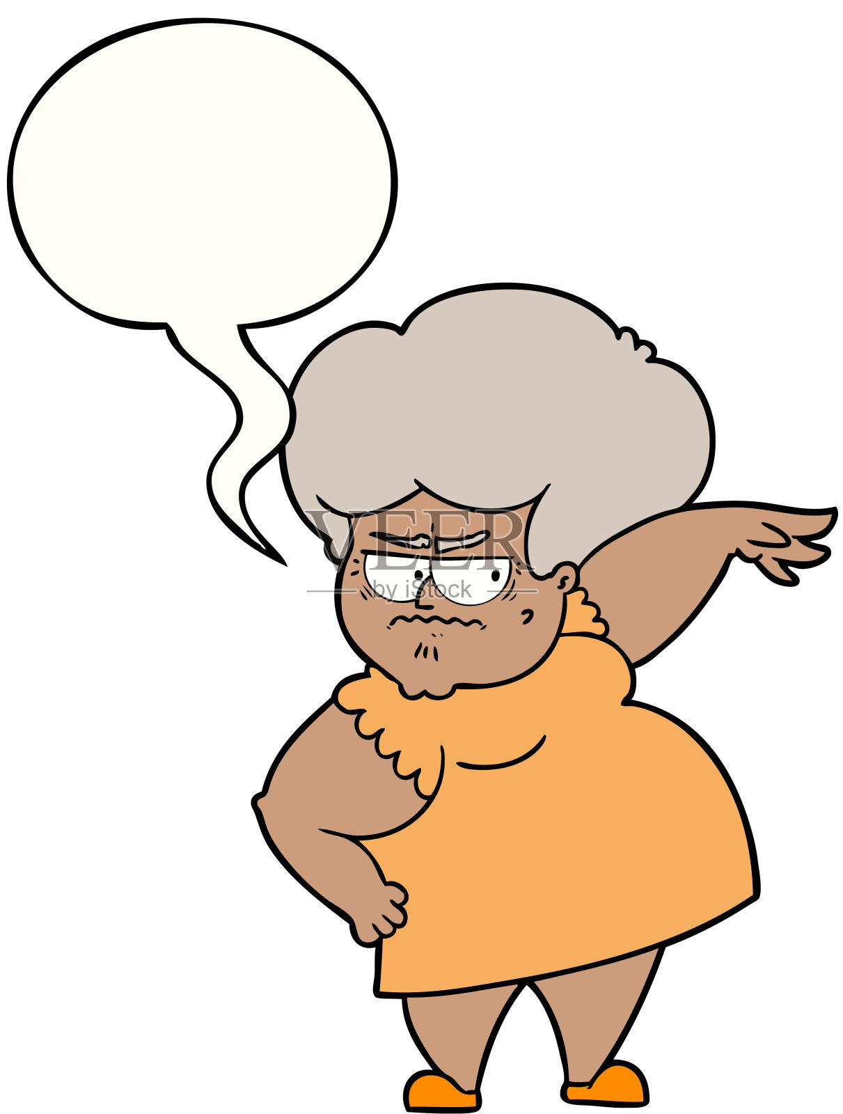 卡通愤怒的老妇人带着言语泡泡插画图片素材