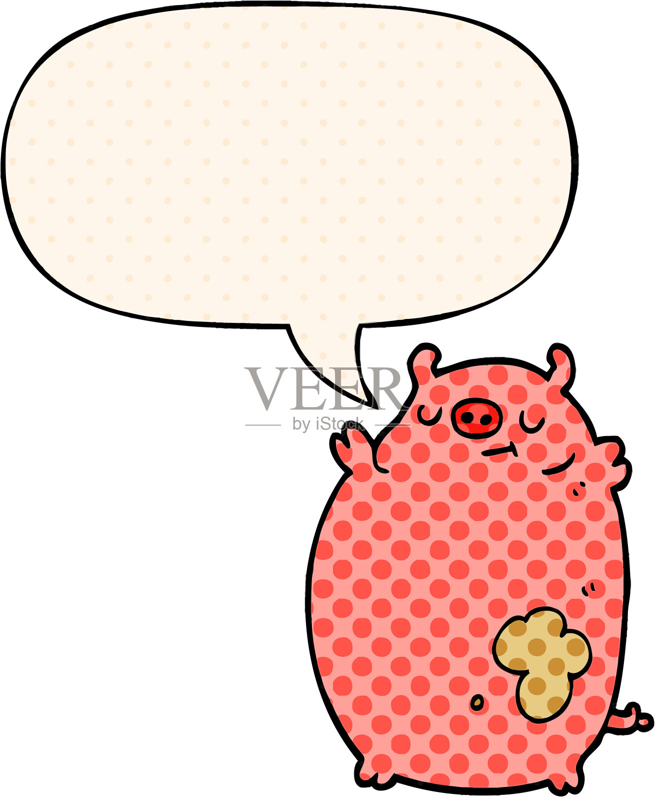 卡通胖胖的猪，带有漫画风格的语音泡泡插画图片素材