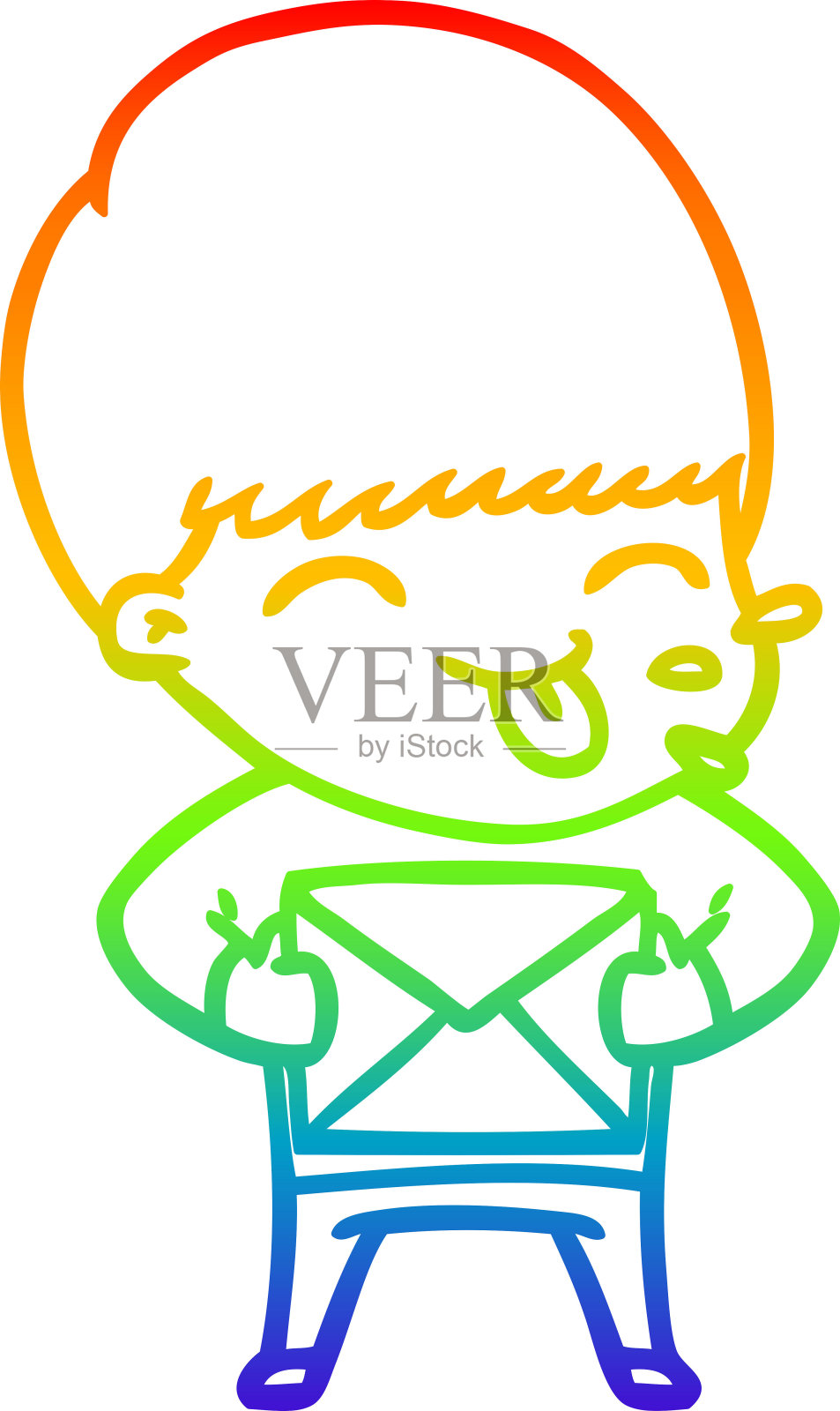 彩虹渐变线画一个快乐的卡通男孩插画图片素材