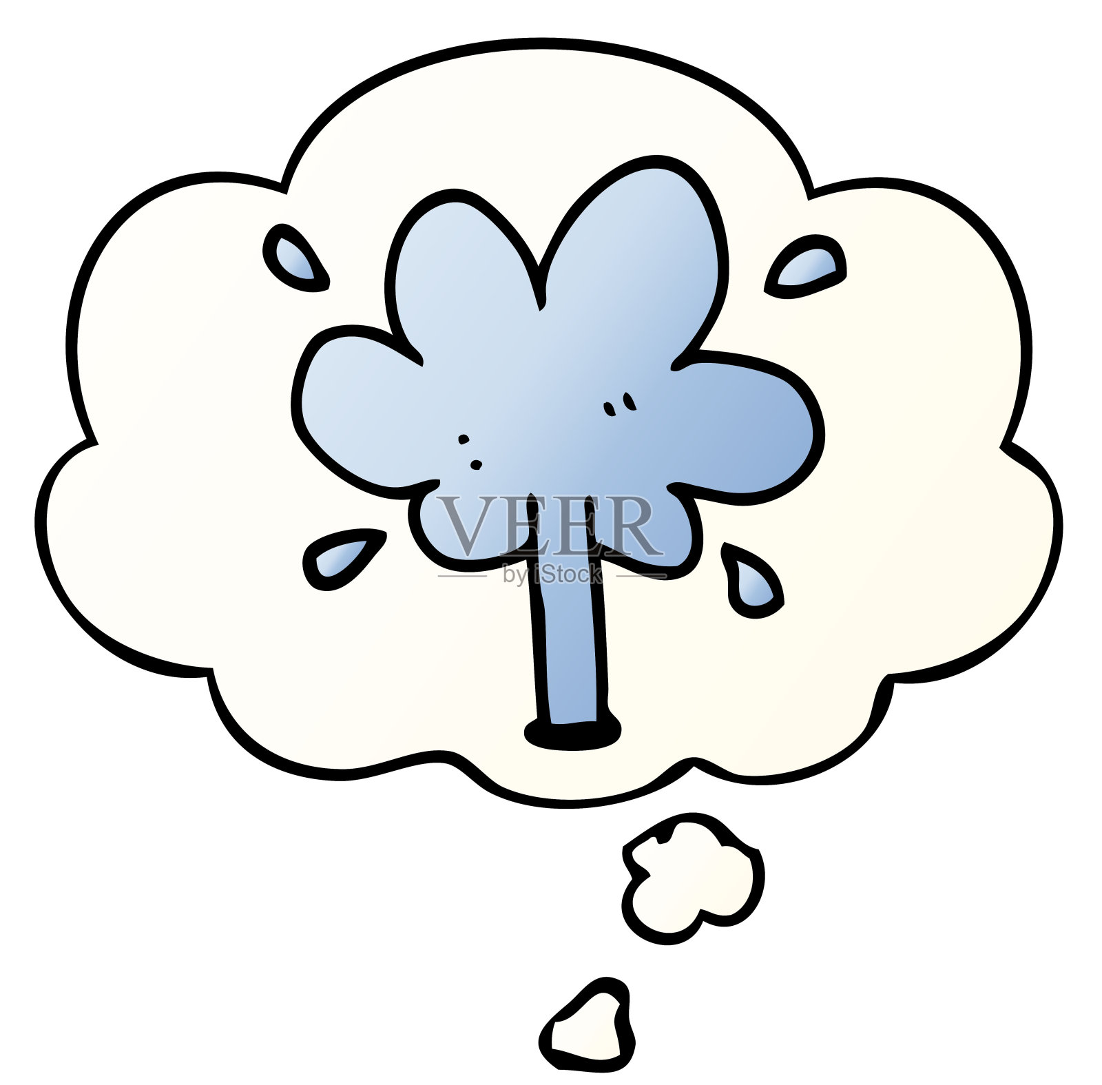 卡通水喷射与思想泡沫在平滑的渐变风格插画图片素材