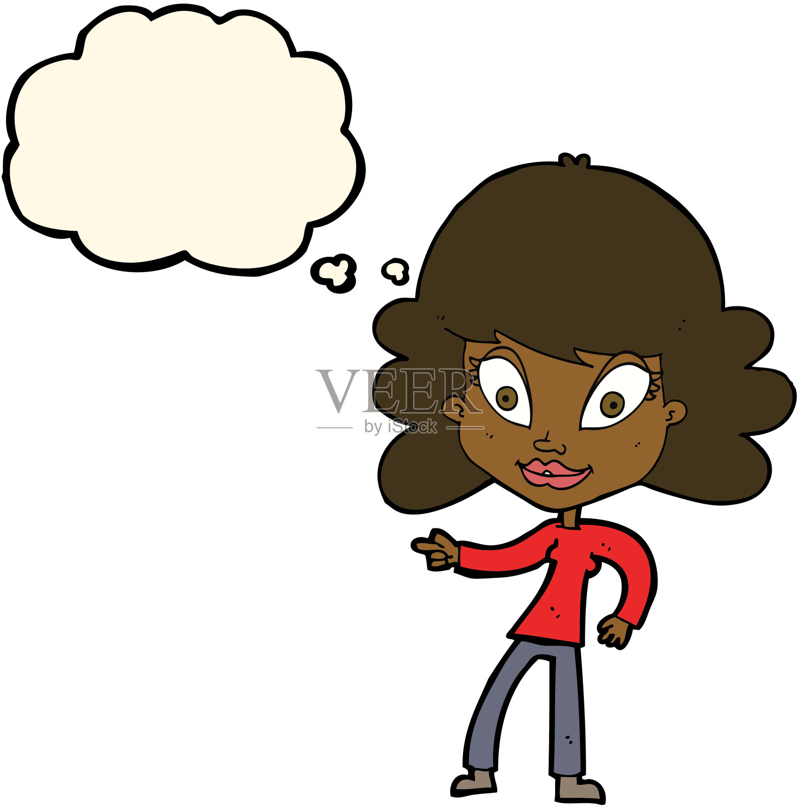 卡通女人指着思想泡泡插画图片素材