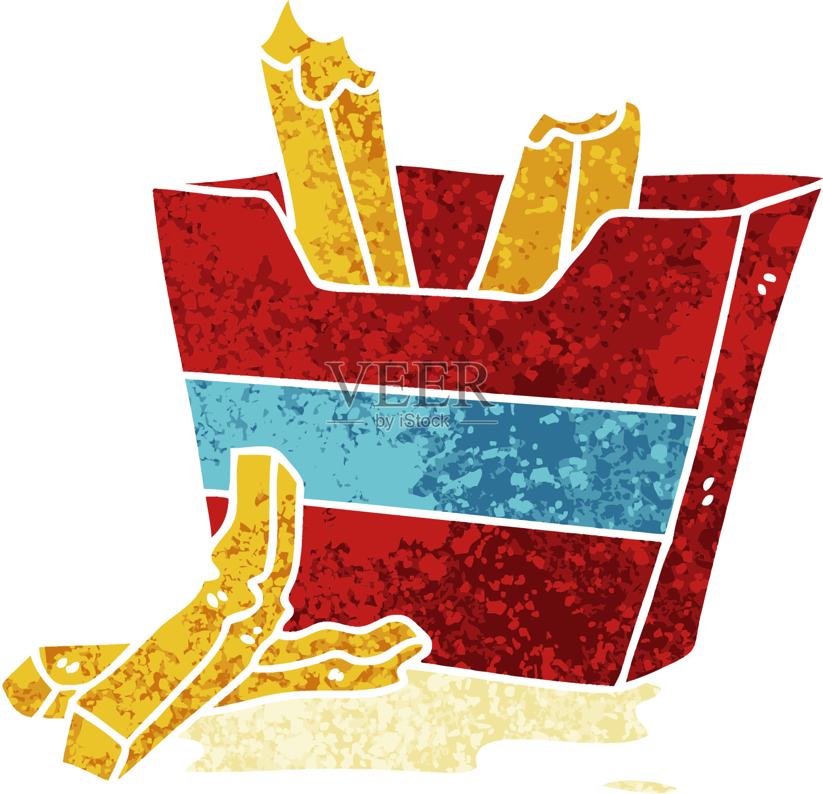 复古插画风格的古怪卡通薯条插画图片素材