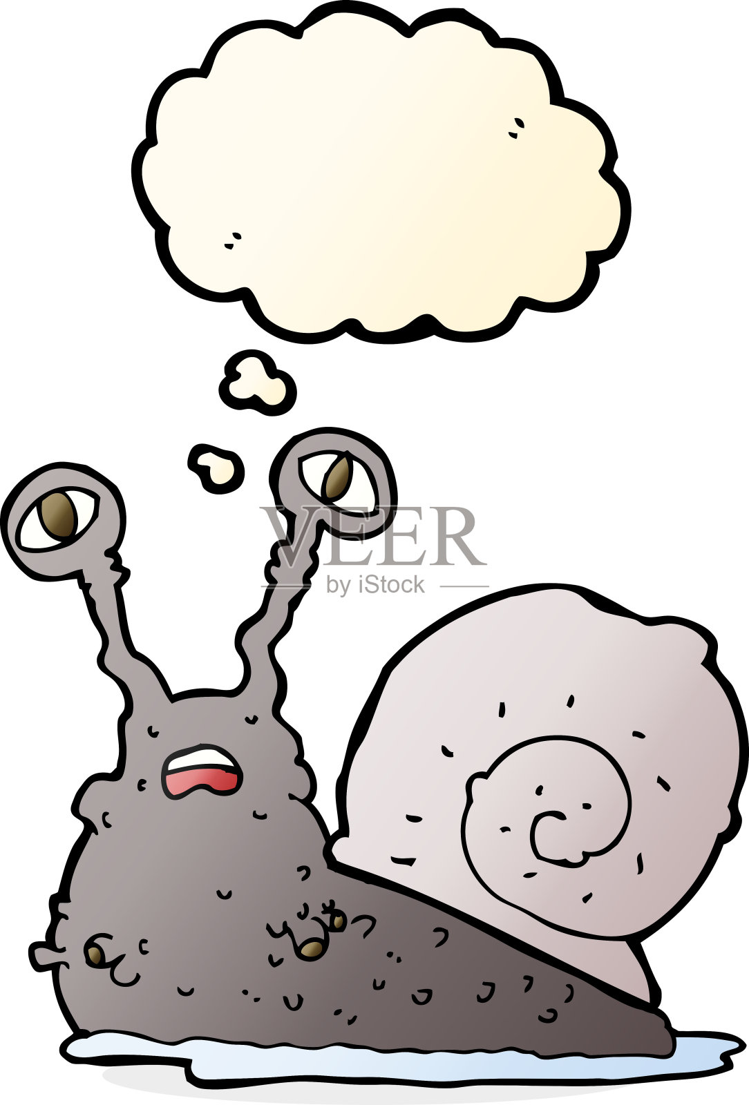 卡通恶心的蜗牛与思想泡沫插画图片素材