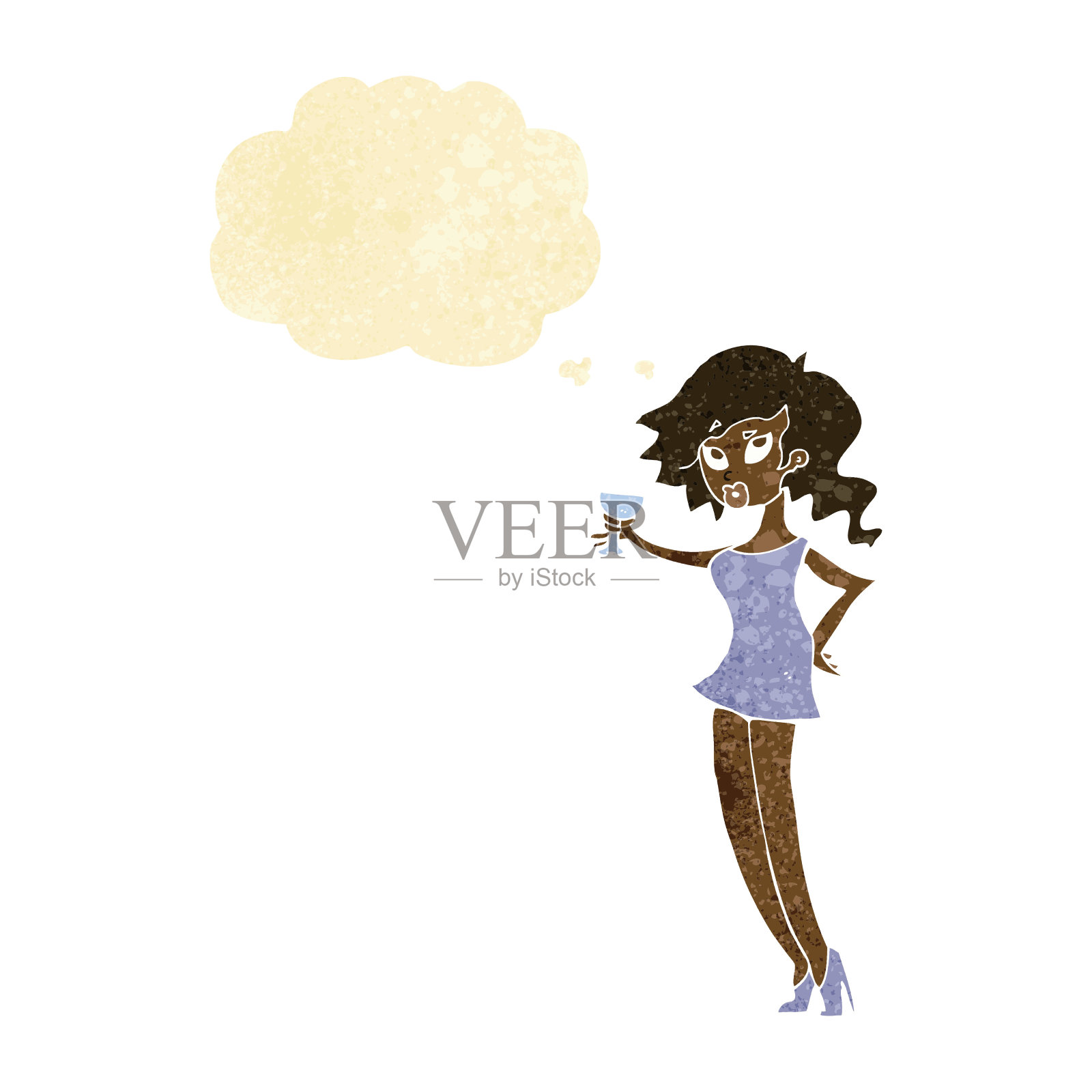 卡通女人在派对上的思想泡泡插画图片素材