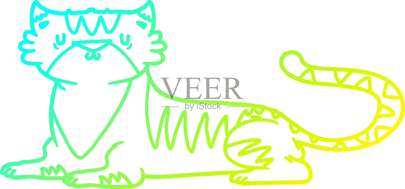 冷梯度线绘制的卡通老虎插画图片素材