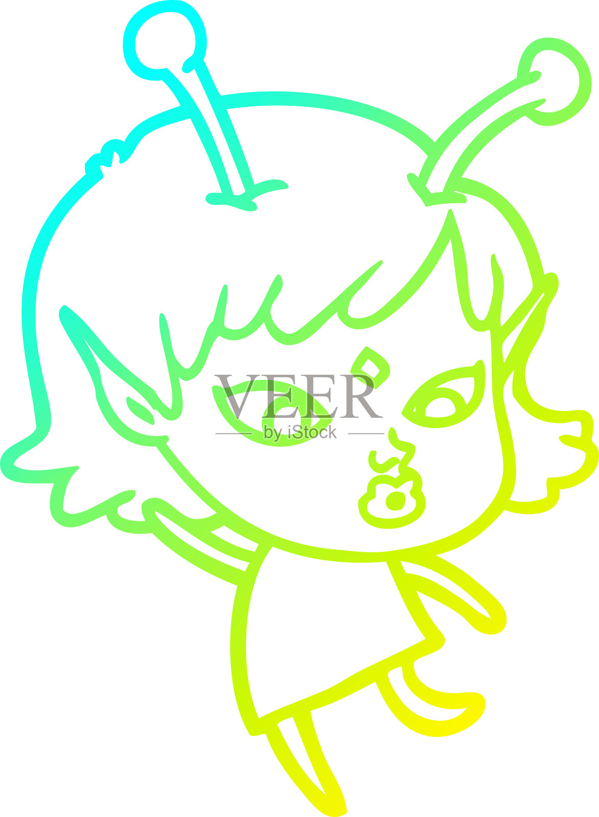 冷梯度线绘制一个漂亮的卡通外星女孩跳舞插画图片素材