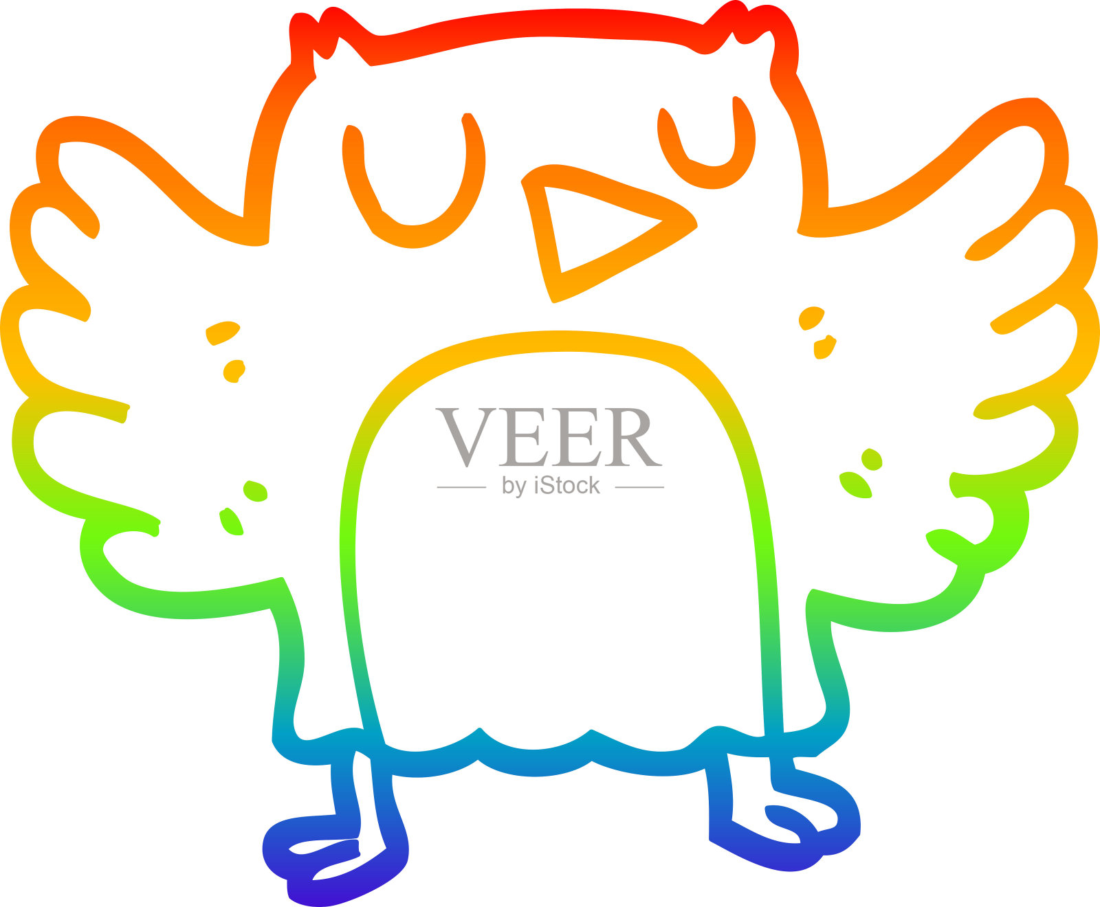彩虹渐变线绘制的卡通猫头鹰插画图片素材