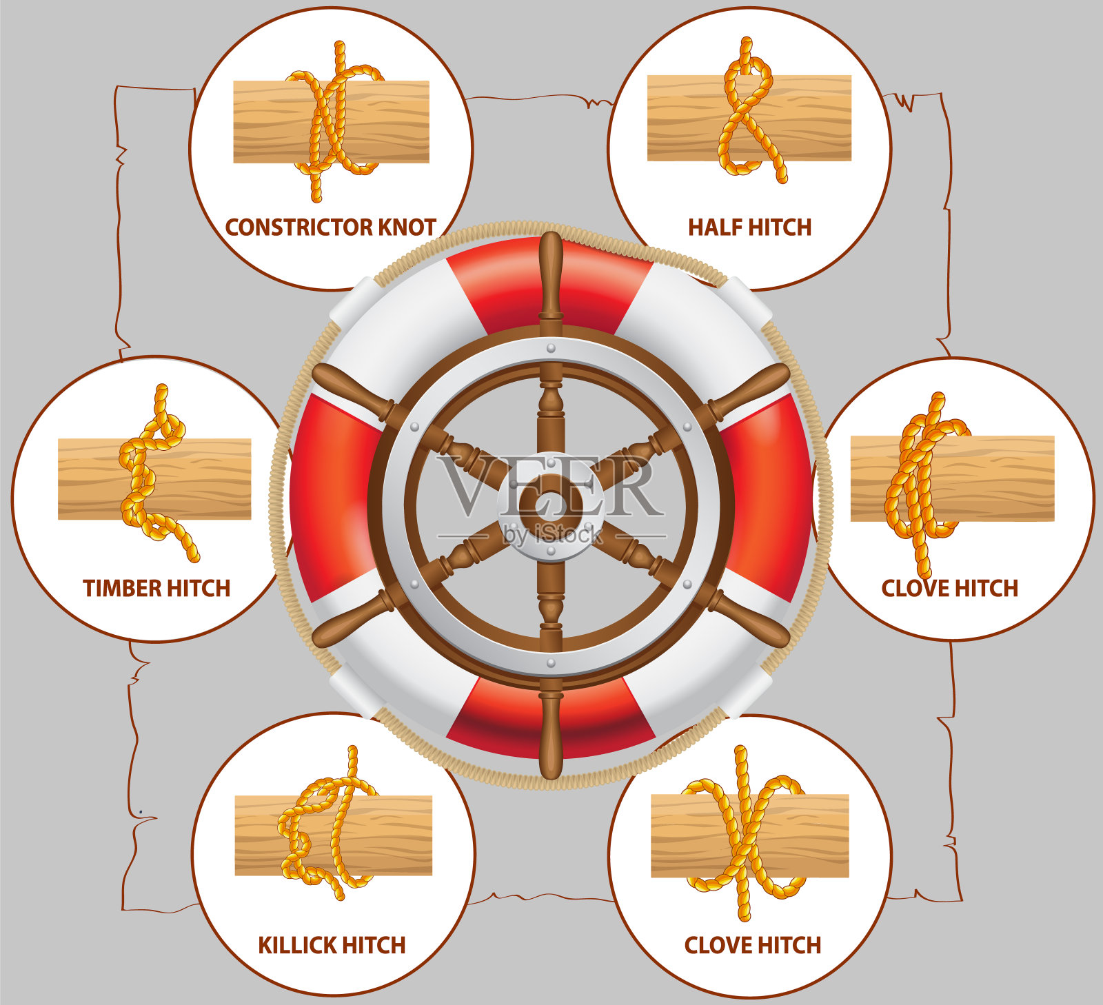 黄色航海绳结，交织绳索，电缆，胶带或其他柔性线性材料插画图片素材