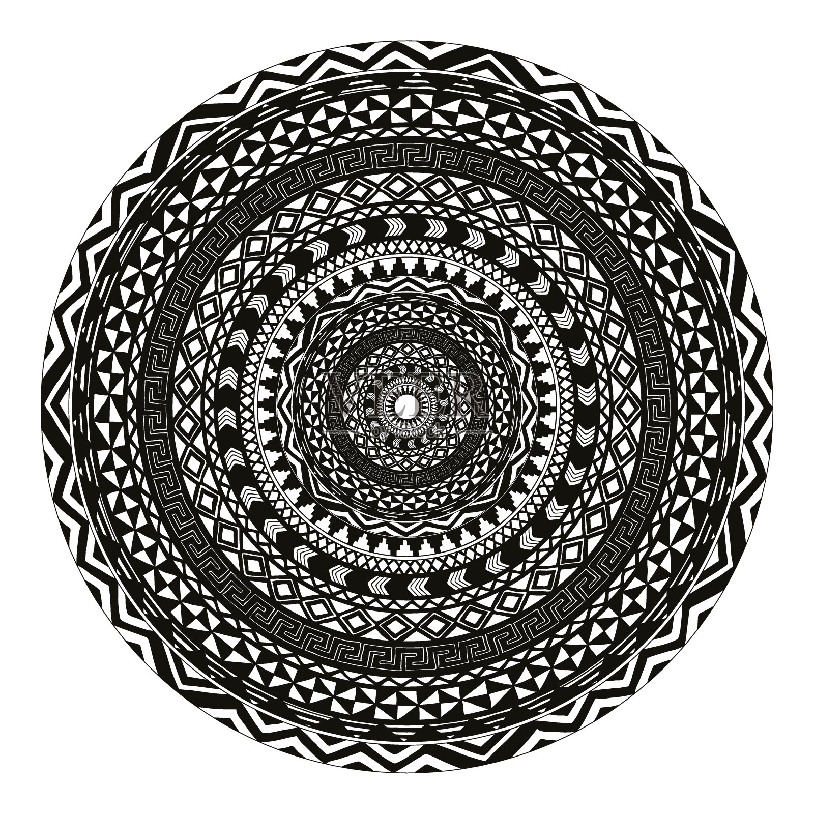 矢量美丽的装饰单色曼荼罗。插画图片素材