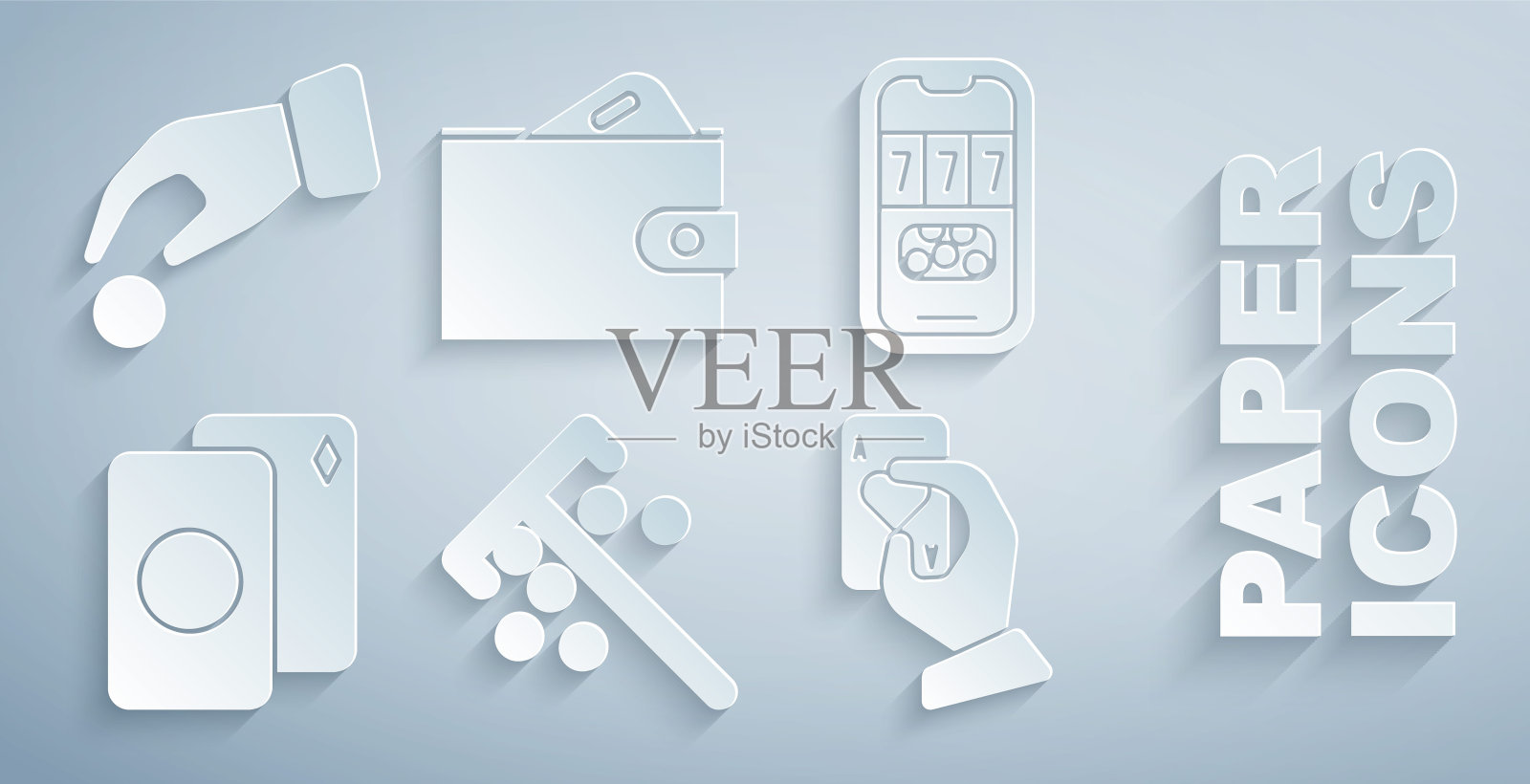 设置棍棒筹码，赌场扑克比赛邀请，扑克牌甲板，手握，钱包与钱和赌场图标。向量图标素材