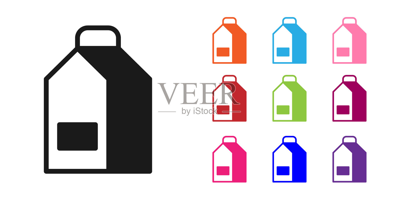 黑色纸包装的牛奶图标孤立在白色背景。牛奶包的标志。设置彩色图标。向量插画图片素材