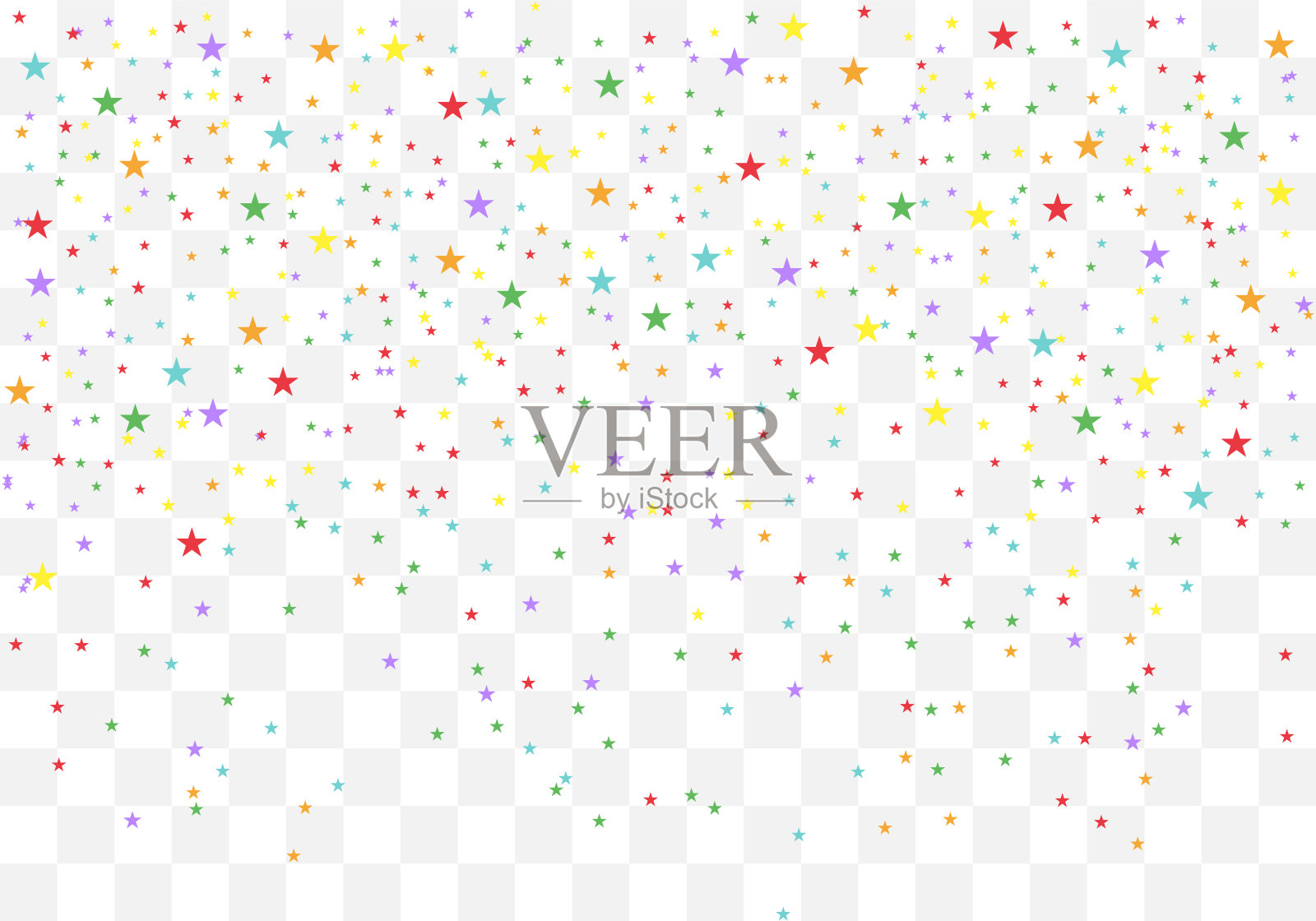 喜庆的彩色星星纸屑。透明背景上的彩虹星星。矢量插图。插画图片素材